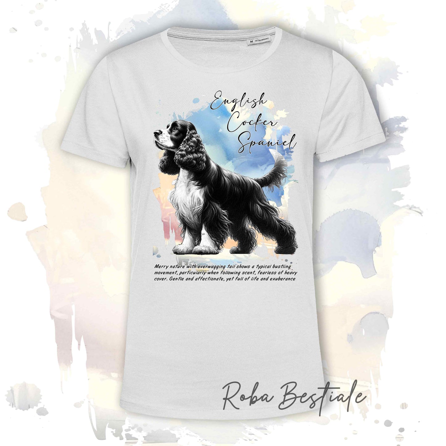 T-Shirt BEHAVIOR - COCKER SPANIEL INGLESE Nero e Bianco - Standard FCI - 100% Cotone, Bianca, Uomo o Donna - dalla XS alla 5XL