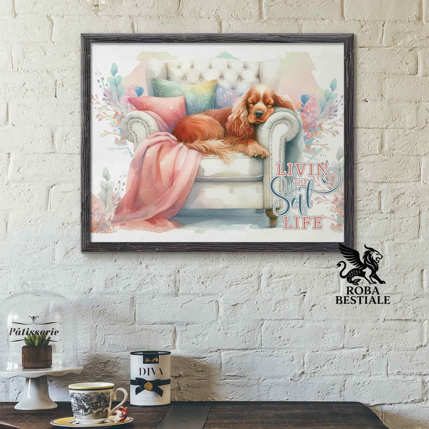 Quadretto SOFT LIFE - COCKER SPANIEL INGLESE Rosso - Con cornice in legno, formato A4