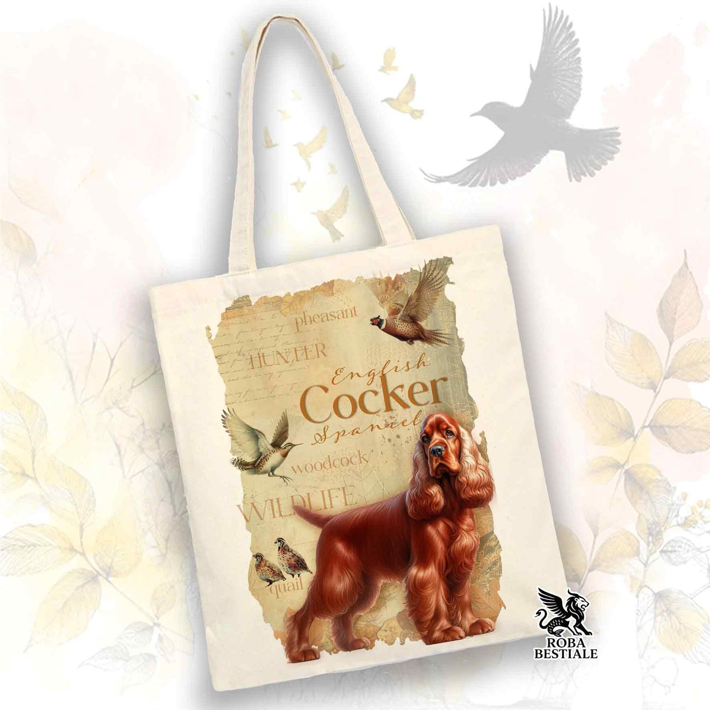 Tote Bag FIELD LEGACY - COCKER SPANIEL INGLESE Rosso - 100% Cotone - Bianca o Beige