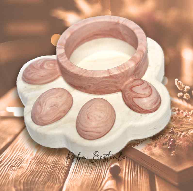 Porta Tea Light ZAMPINA - Base Crema Marmorizzato Beige & dettagli Rosa Scuro Marmorizzato - in Jesmonite - 9x9 cm