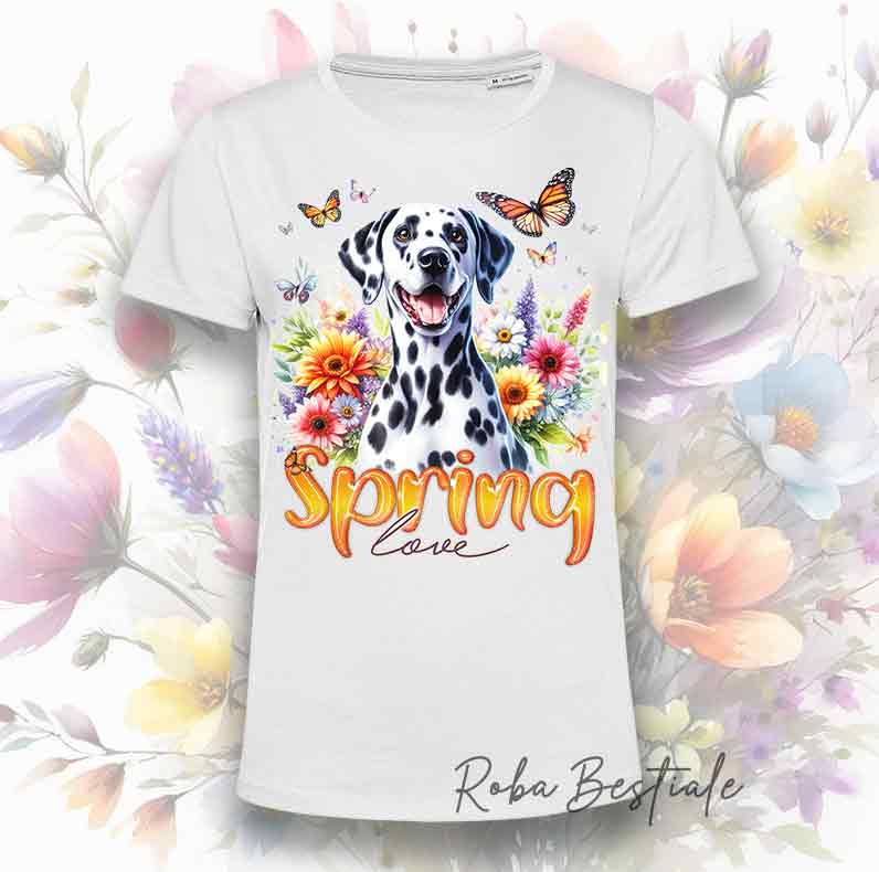 T-Shirt SPRING LOVE - DALMATA Bianco e Nero - Bianca, Uomo o Donna - dalla XS alla 5XL