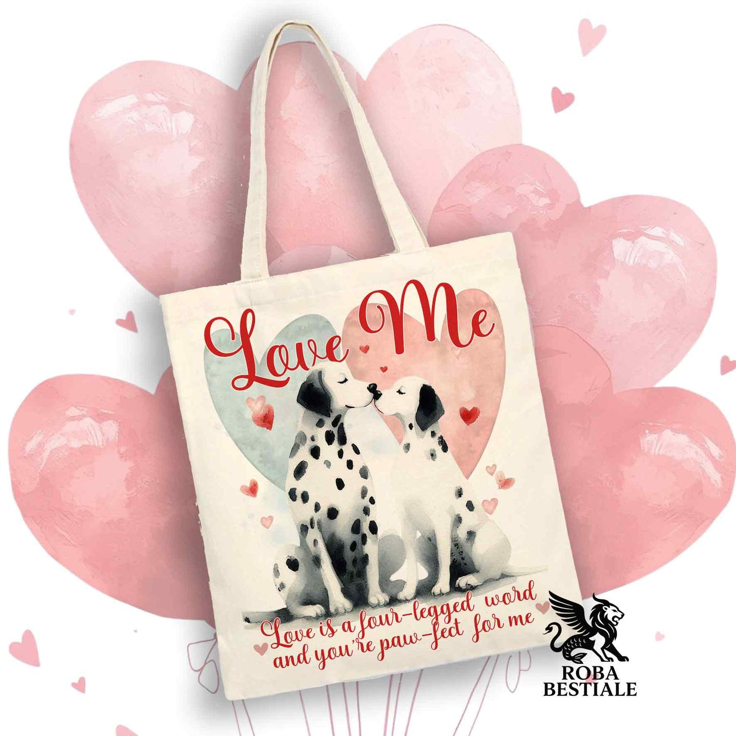 Tote Bag LOVE ME - DALMATA Bianco e Nero - 100% Cotone - Bianca o Beige
