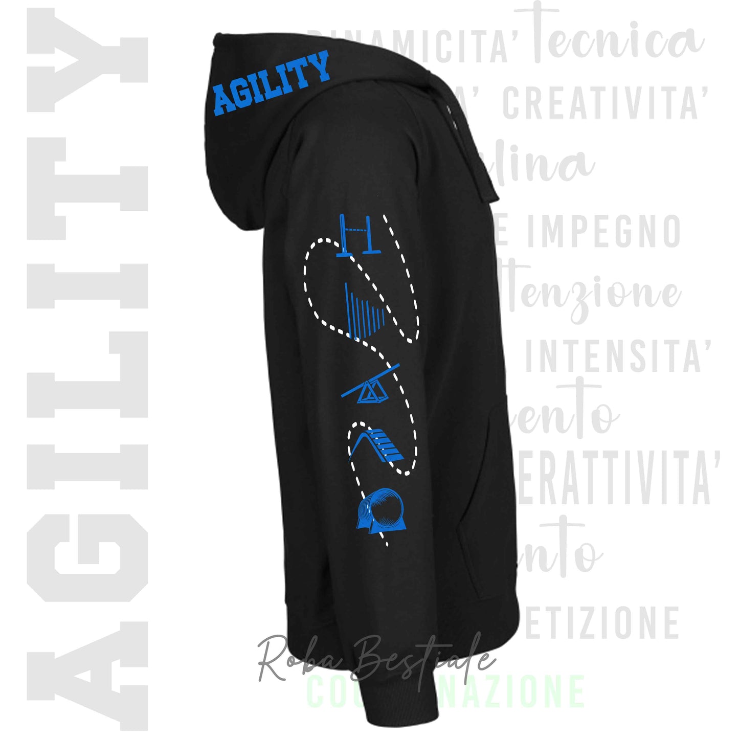 Felpa Zip DESCRIPTION - AGILITY - Unisex - Nera - Dettagli in Colore a Scelta - dalla XS alla 3XL