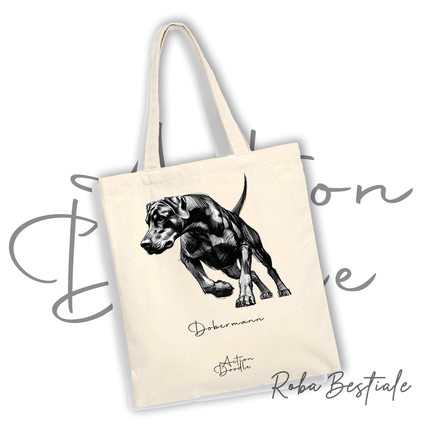 Shopper ACTION DOODLE - DOBERMANN 1 - Diversi colori disponibili, 100% Cotone