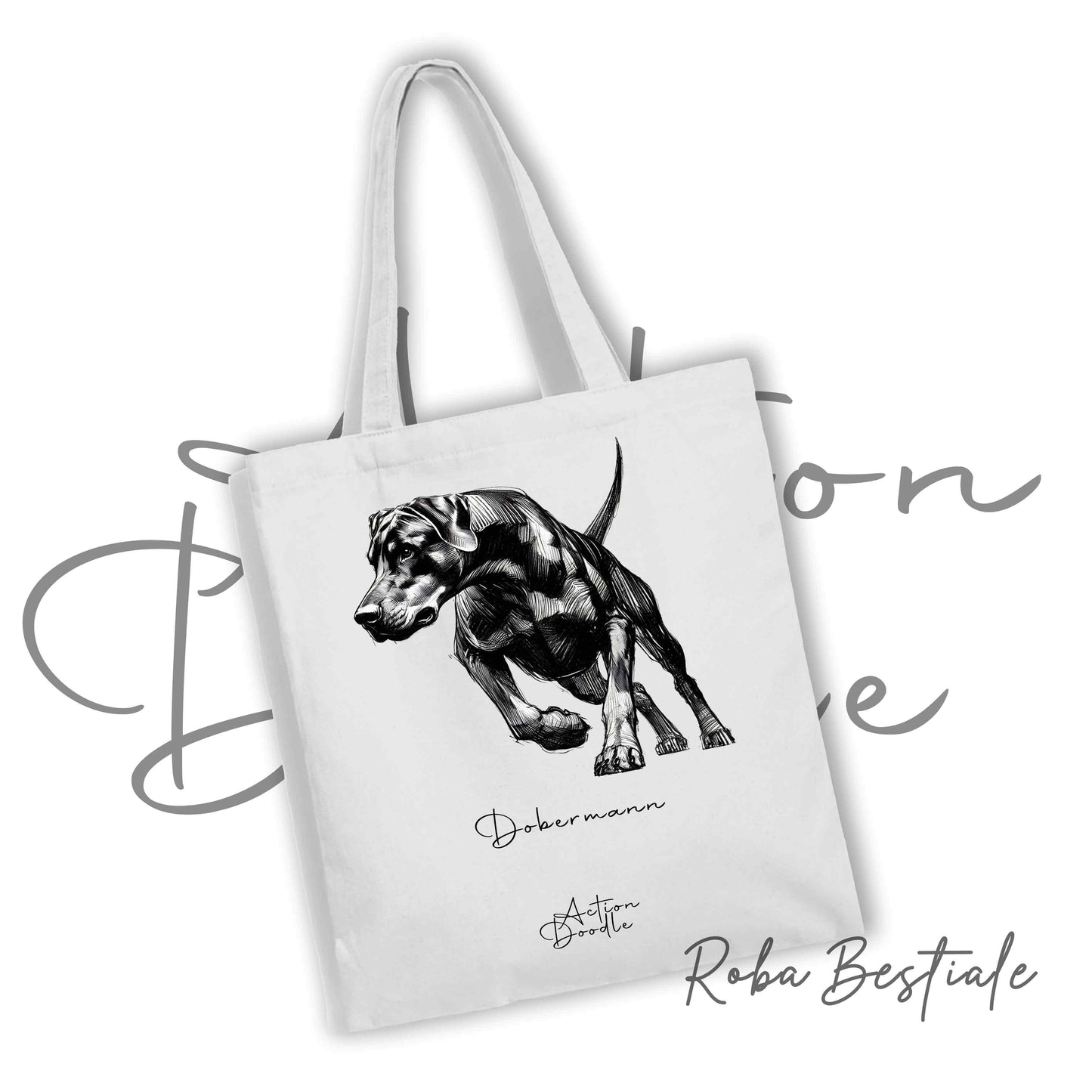 Shopper ACTION DOODLE - DOBERMANN 1 - Diversi colori disponibili, 100% Cotone