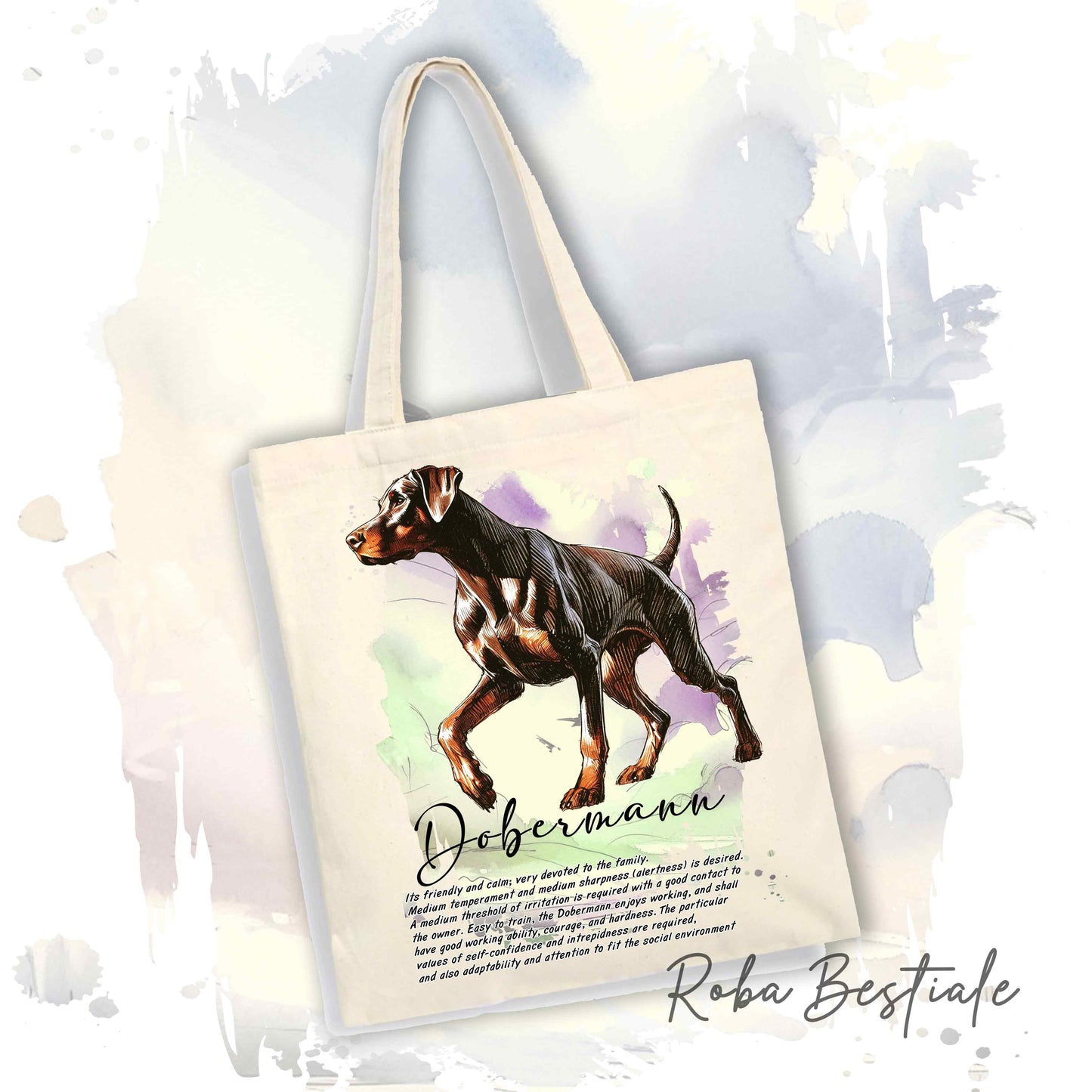 Shopper BEHAVIOR - DOBERMANN Marrone Focato - Standard FCI - Diversi colori disponibili, 100% Cotone