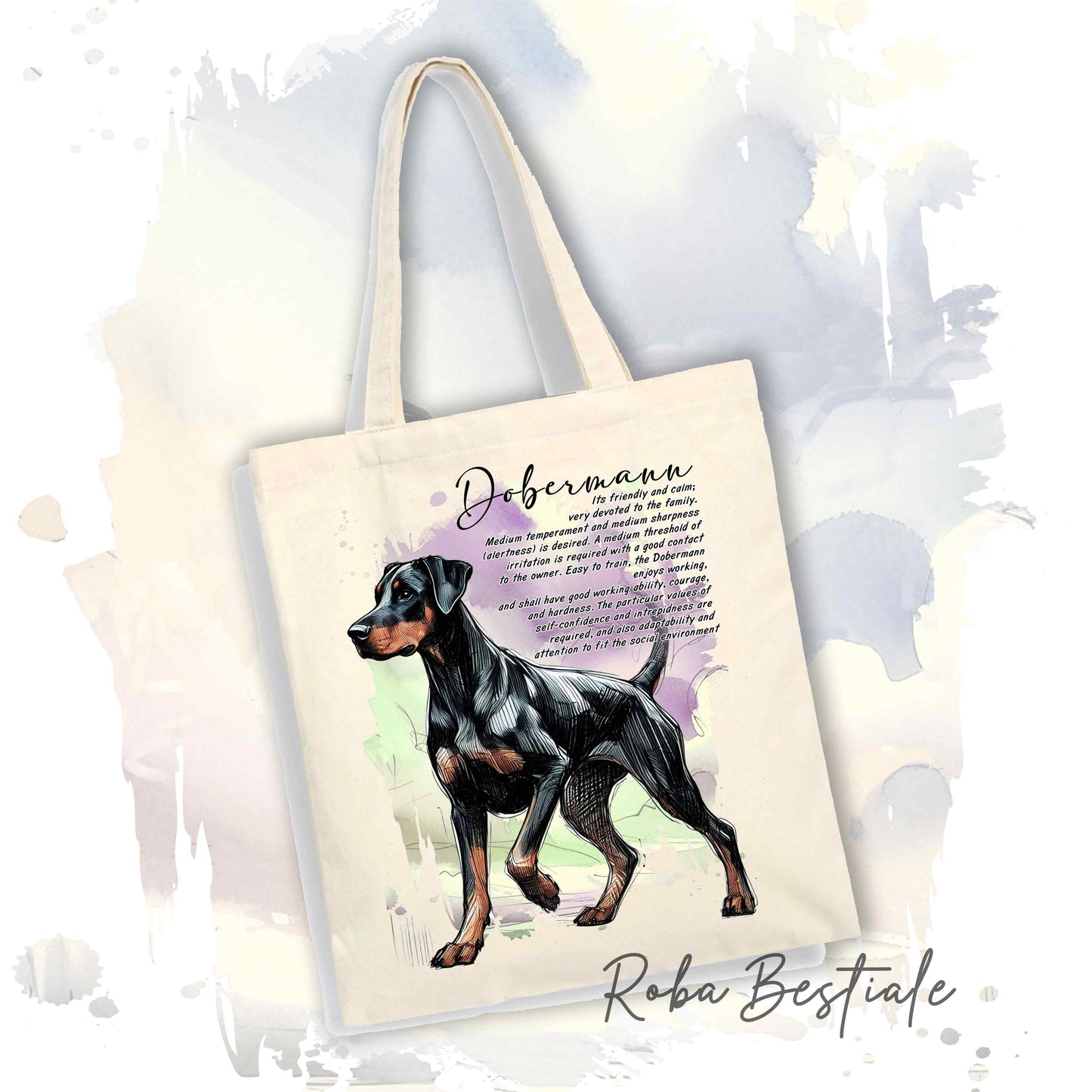 Shopper BEHAVIOR - DOBERMANN Nero Focato - Standard FCI - Diversi colori disponibili, 100% Cotone