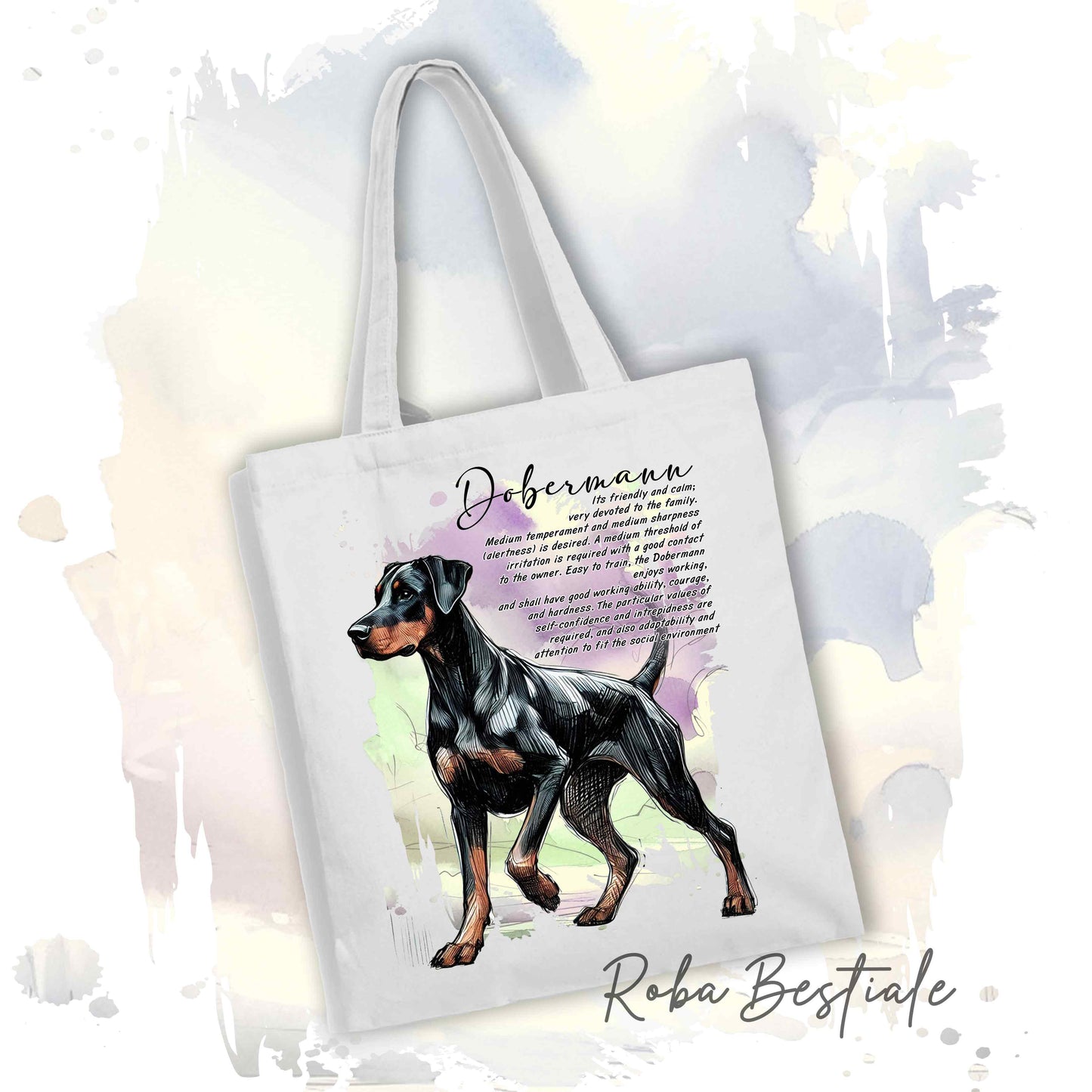 Shopper BEHAVIOR - DOBERMANN Nero Focato - Standard FCI - Diversi colori disponibili, 100% Cotone