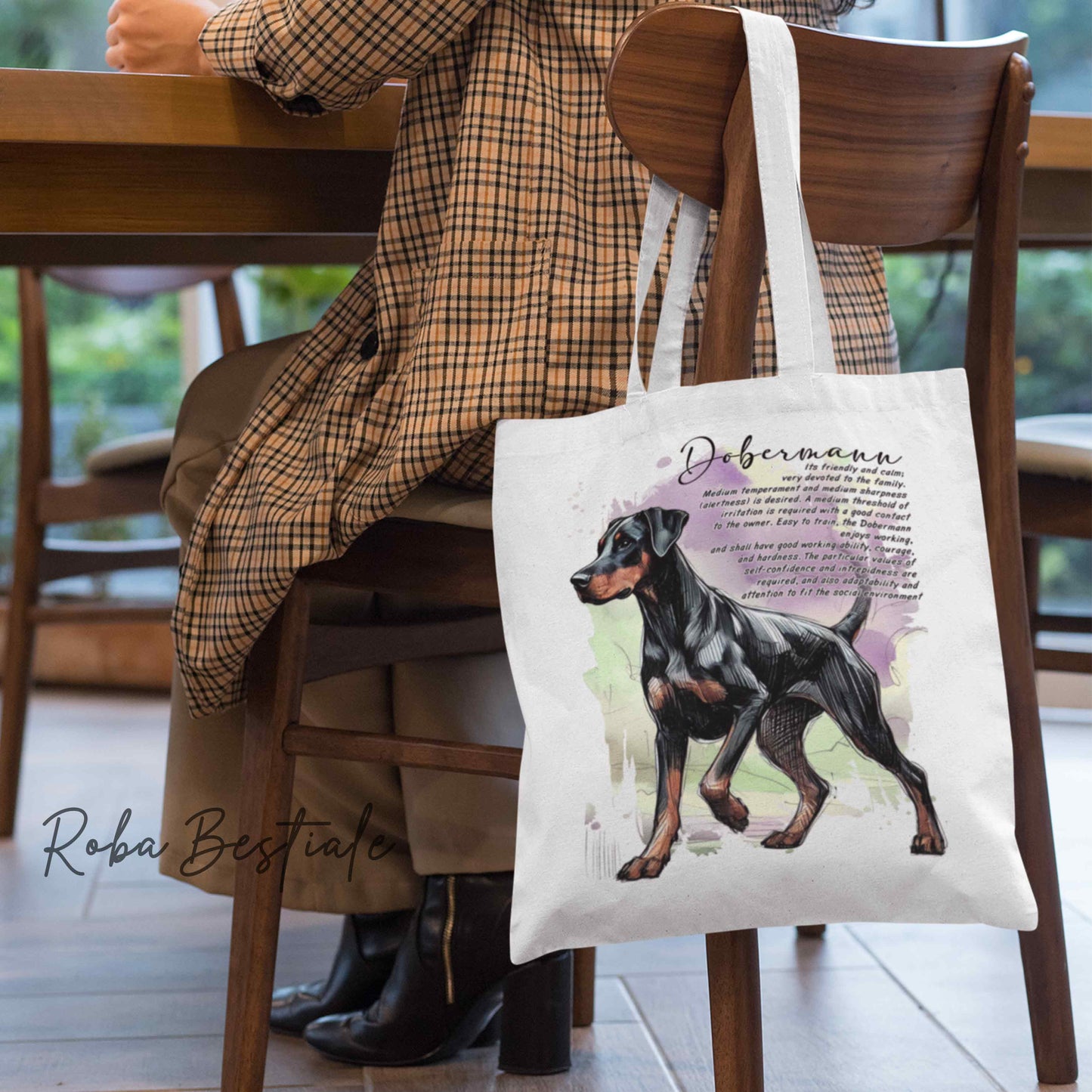 Shopper BEHAVIOR - DOBERMANN Nero Focato - Standard FCI - Diversi colori disponibili, 100% Cotone