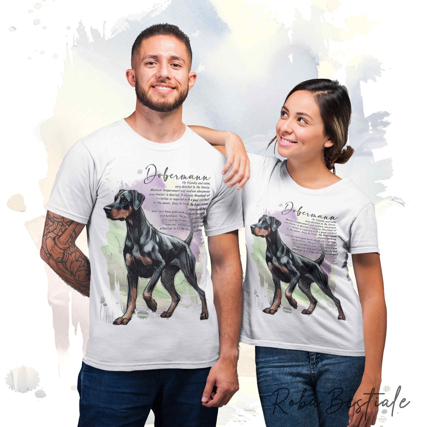 T-Shirt BEHAVIOR - DOBERMANN Nero Focato - Standard FCI - 100% Cotone, Bianca, Uomo o Donna - dalla XS alla 5XL