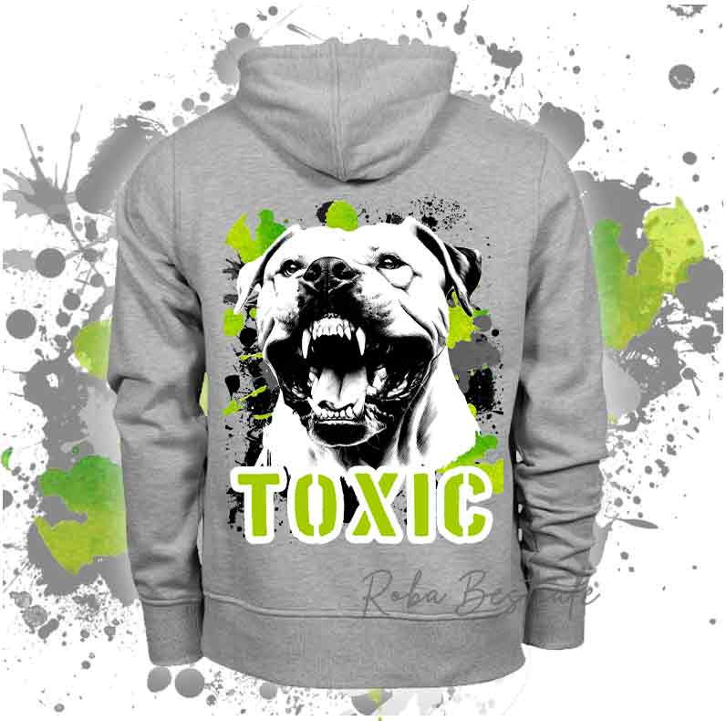 Felpa Invernale TOXIC - DOGO ARGENTINO - Con Cappuccio, Unisex - Grigia - dalla XS alla 3XL