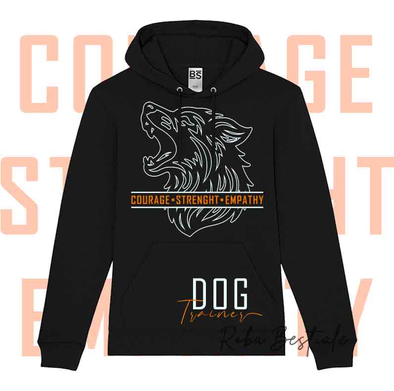 Felpa DOG TRAINER - SKILLS - NERA - Unisex, Scritta principale in colore a scelta, 80% cotone - 5 colori disponibili