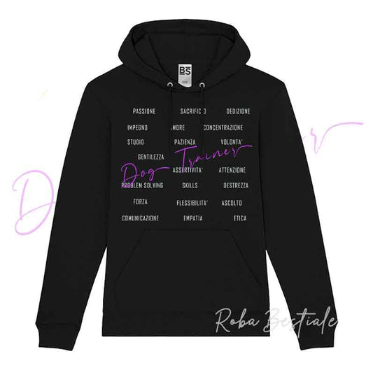 Felpa DOG TRAINER - SKILLS2 - NERA - Unisex, Scritta principale in colore a scelta, 80% cotone - 4 colori disponibili