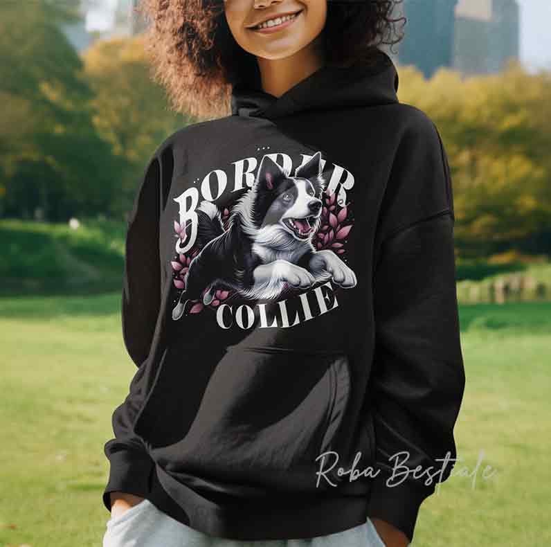 Felpa Invernale BLOSSOM BEAUTY - BORDER COLLIE Bianco e Nero - Unisex - Nera o Grigia - dalla XS alla 3XL