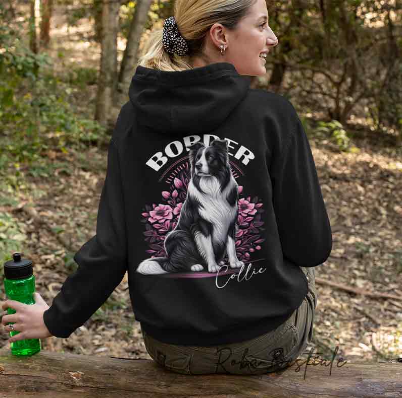 Felpa Invernale BLOSSOM BEAUTY - BORDER COLLIE Bianco e Nero - Unisex - Nera o Grigia - dalla XS alla 3XL - Stampa sulla schiena