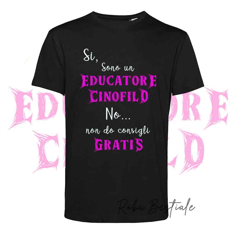 T-shirt PARCHETTO STYLE - EDUCATORE CINOFILO - NERA - Uomo o Donna, Scritte in colore a scelta
