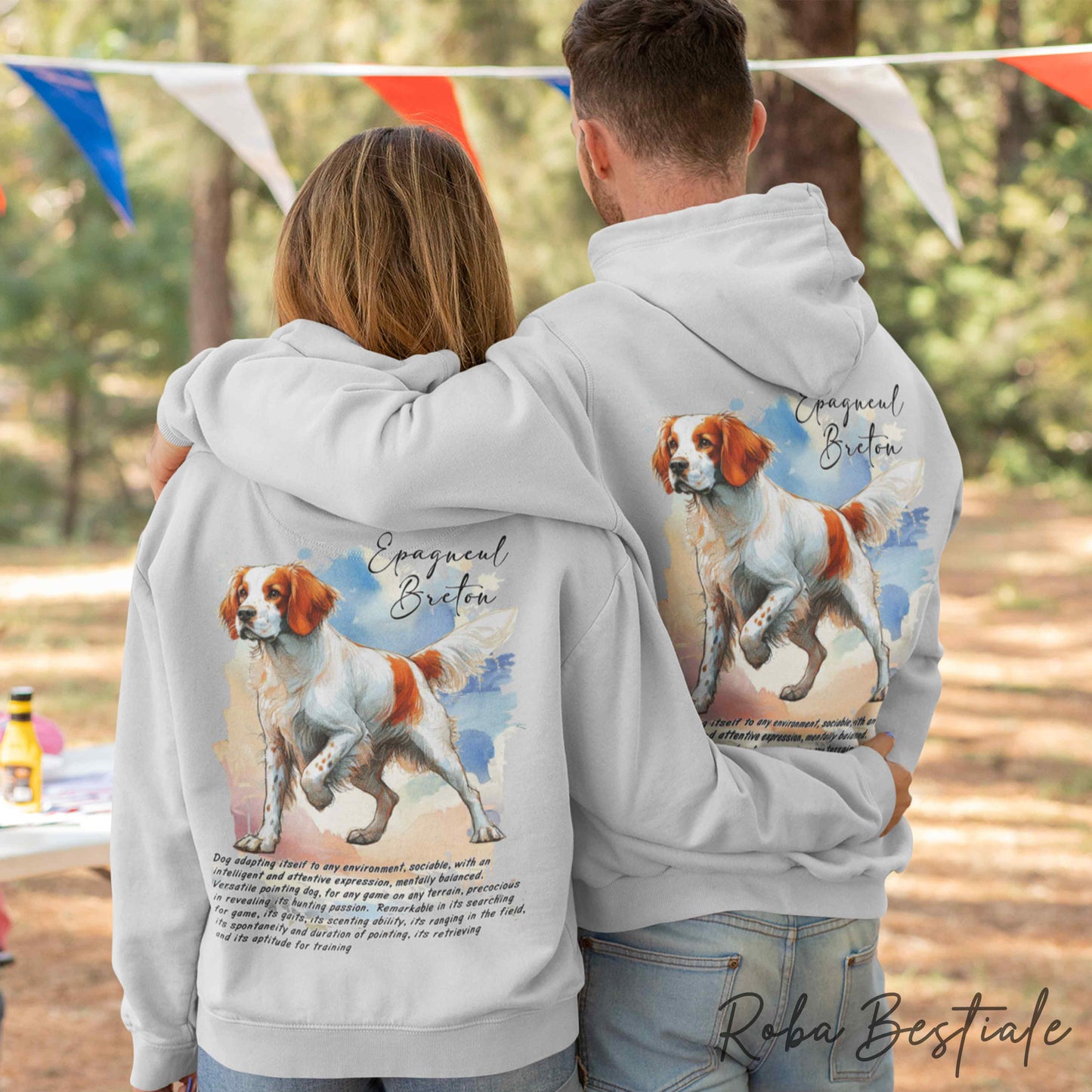Felpa BEHAVIOR - EPAGNEUL BRETON o BRITTANY SPANIEL Bianco Arancio - Standard FCI - Unisex - Grigia - dalla XS alla 3XL