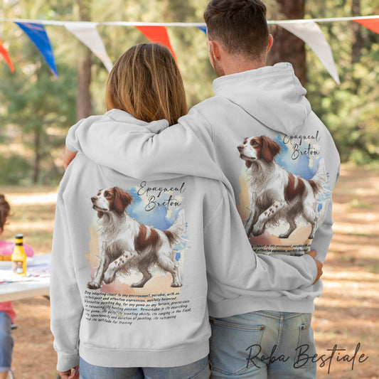 Felpa BEHAVIOR - EPAGNEUL BRETON o BRITTANY SPANIEL Bianco Marrone - Standard FCI - Unisex - Grigia - dalla XS alla 3XL