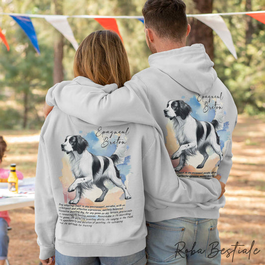 Felpa BEHAVIOR - EPAGNEUL BRETON o BRITTANY SPANIEL Bianco Nero - Standard FCI - Unisex - Grigia - dalla XS alla 3XL