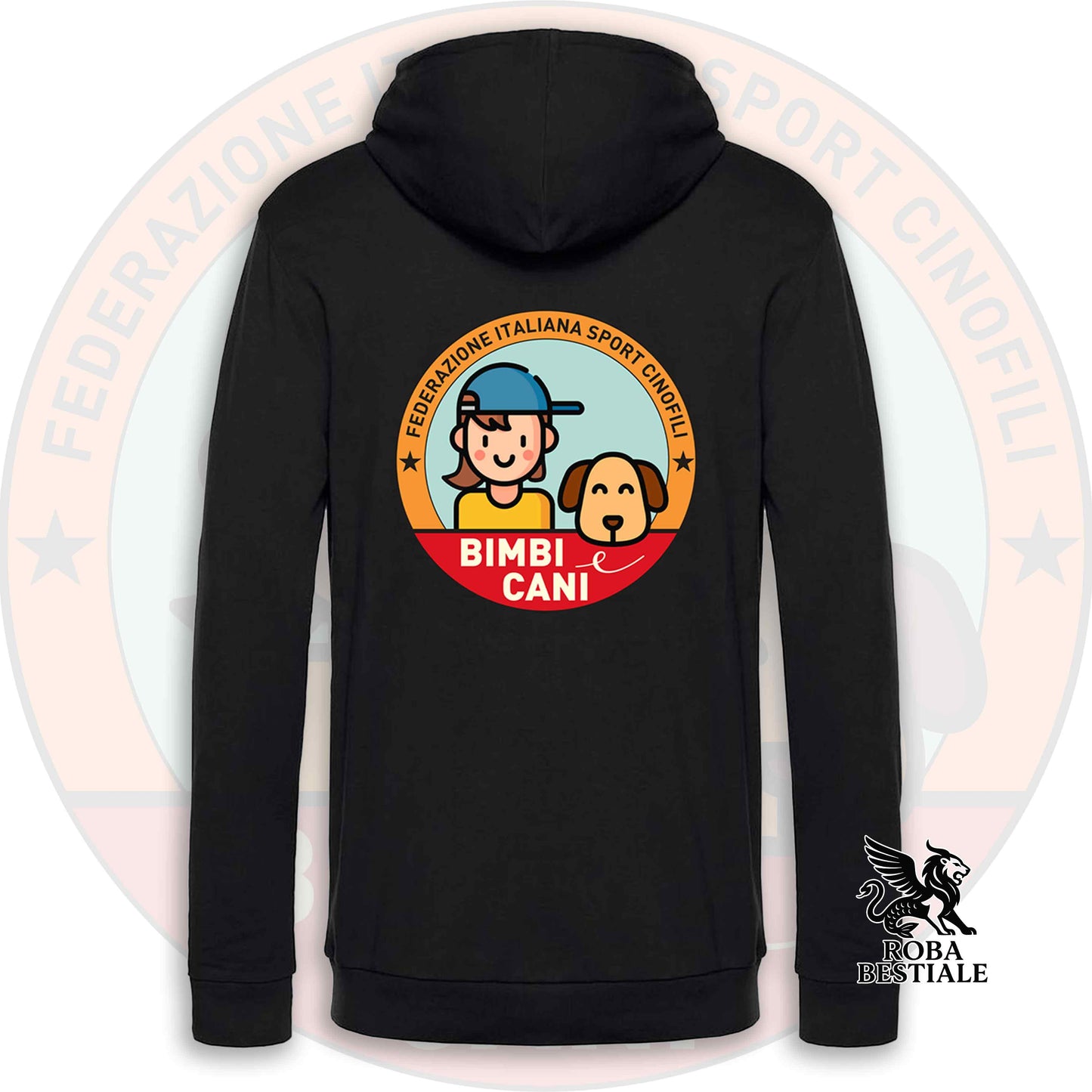 Felpa BIMBI e CANI - NON felpata - Con Cappuccio e Tasconi, Uomo e Donna - dalla XS alla 5XL