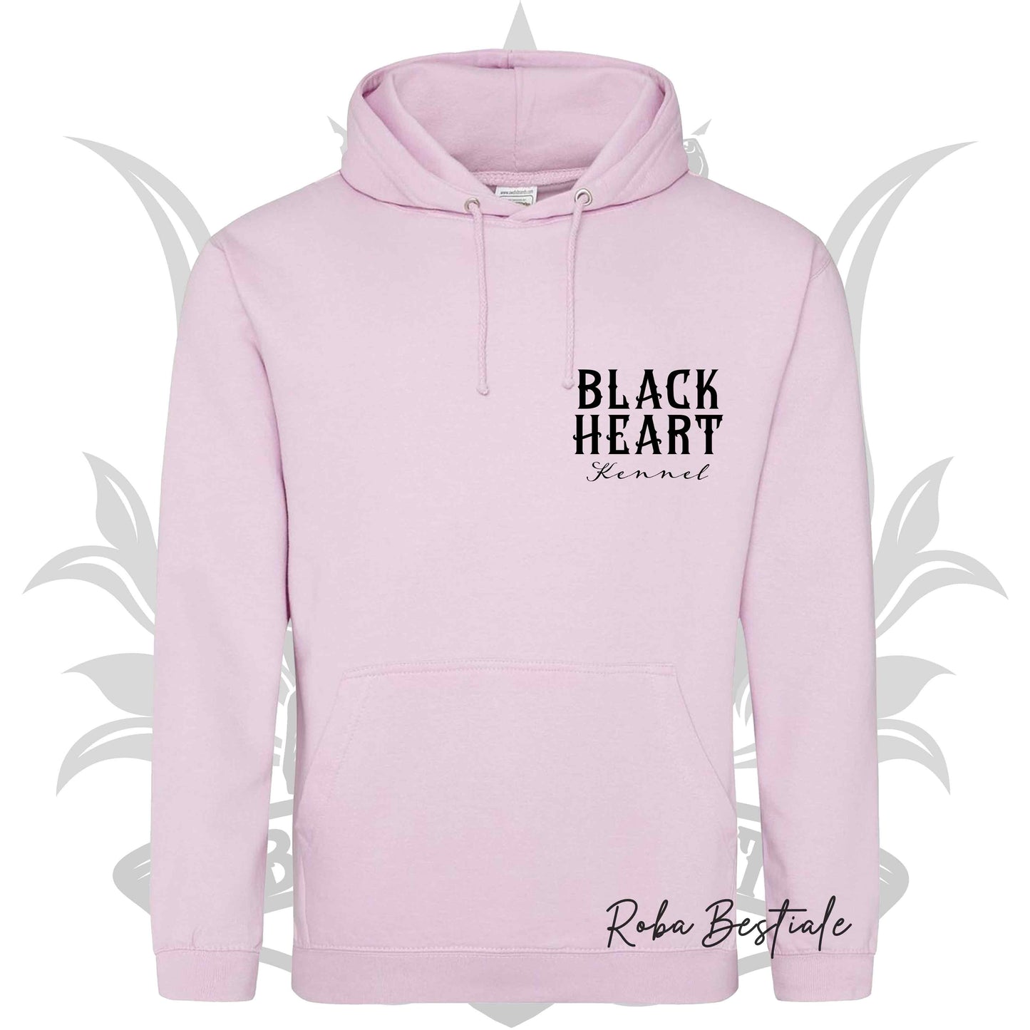 Felpa BLACK HEART Kennel - Tanti toni di ROSA! Felpata internamente, con Cappuccio - dalla XS alla 5XL