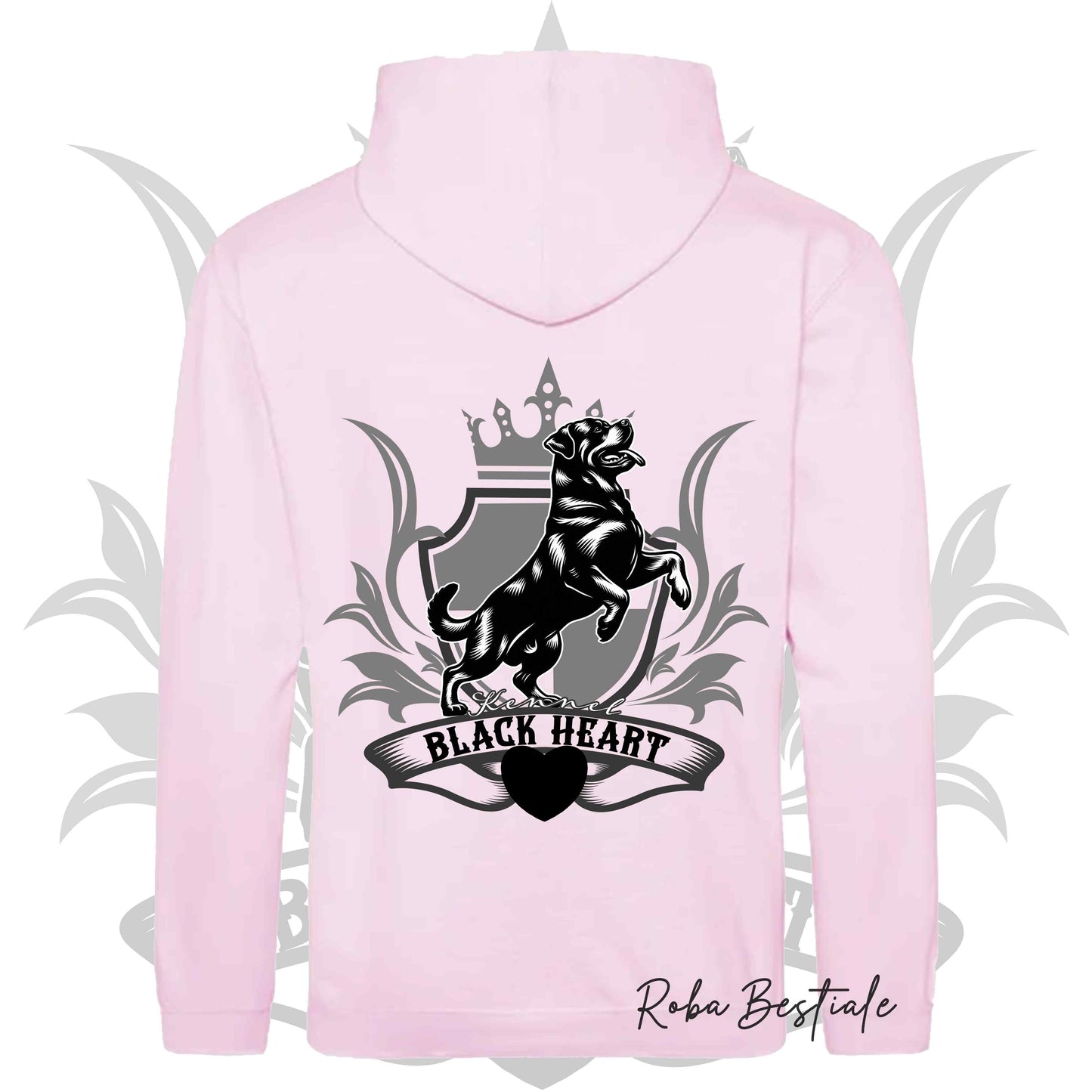 Felpa BLACK HEART Kennel - Tanti toni di ROSA! Felpata internamente, con Cappuccio - dalla XS alla 5XL