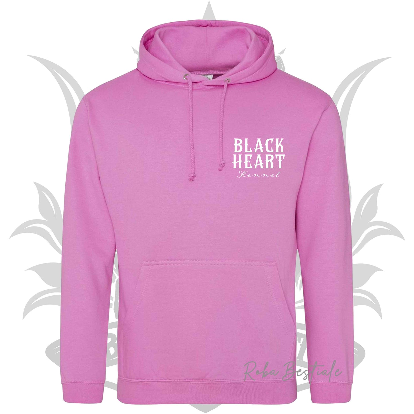 Felpa BLACK HEART Kennel - Tanti toni di ROSA! Felpata internamente, con Cappuccio - dalla XS alla 5XL