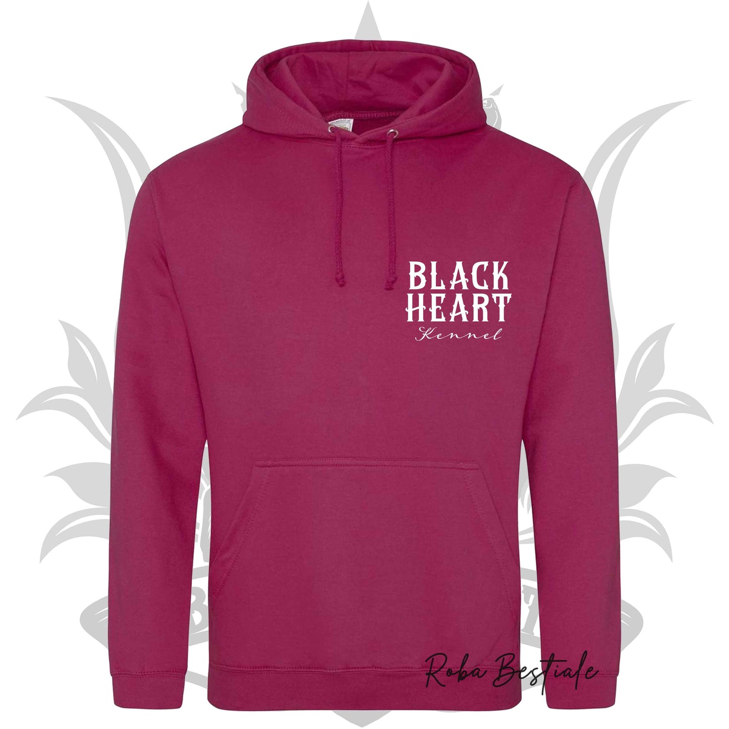 Felpa BLACK HEART Kennel - Tanti toni di ROSA! Felpata internamente, con Cappuccio - dalla XS alla 5XL