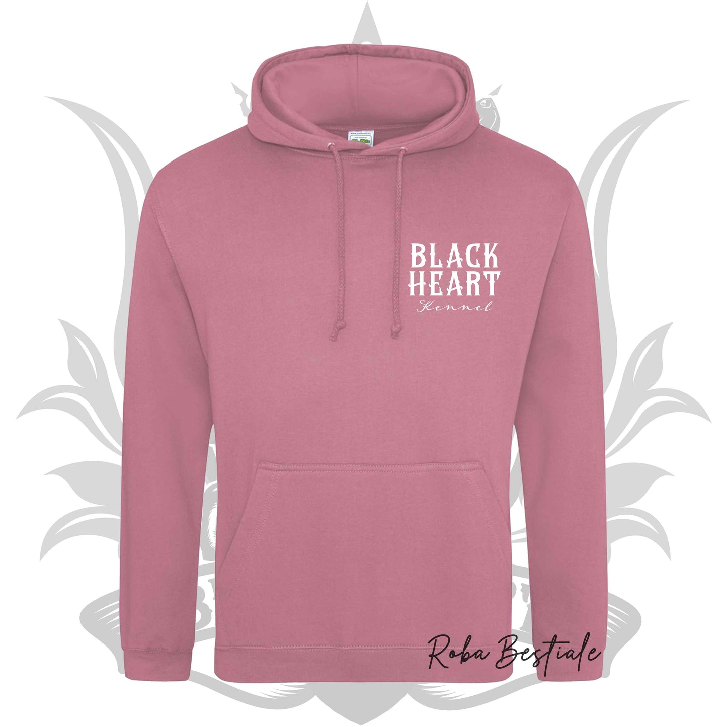 Felpa BLACK HEART Kennel - Tanti toni di ROSA! Felpata internamente, con Cappuccio - dalla XS alla 5XL