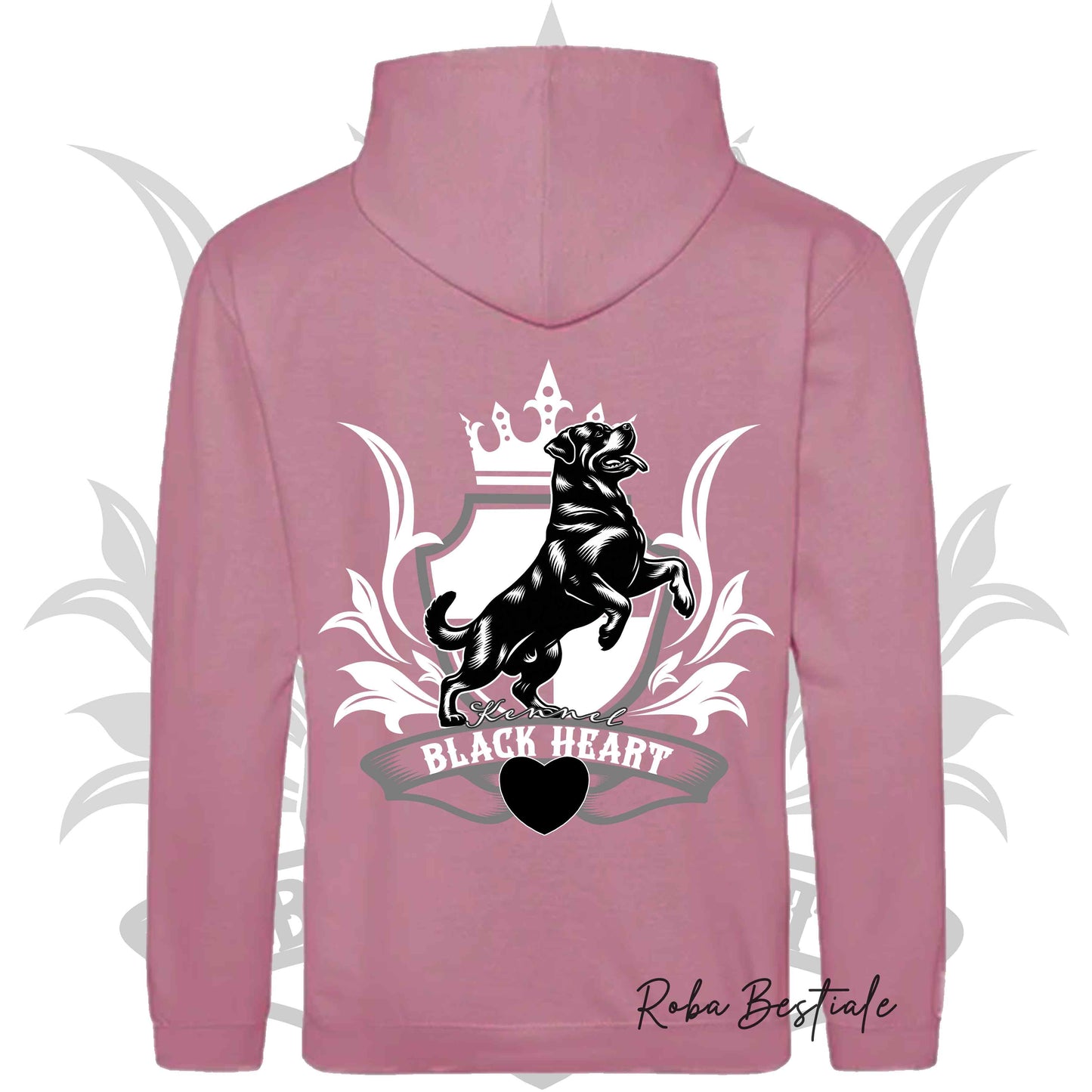Felpa BLACK HEART Kennel - Tanti toni di ROSA! Felpata internamente, con Cappuccio - dalla XS alla 5XL