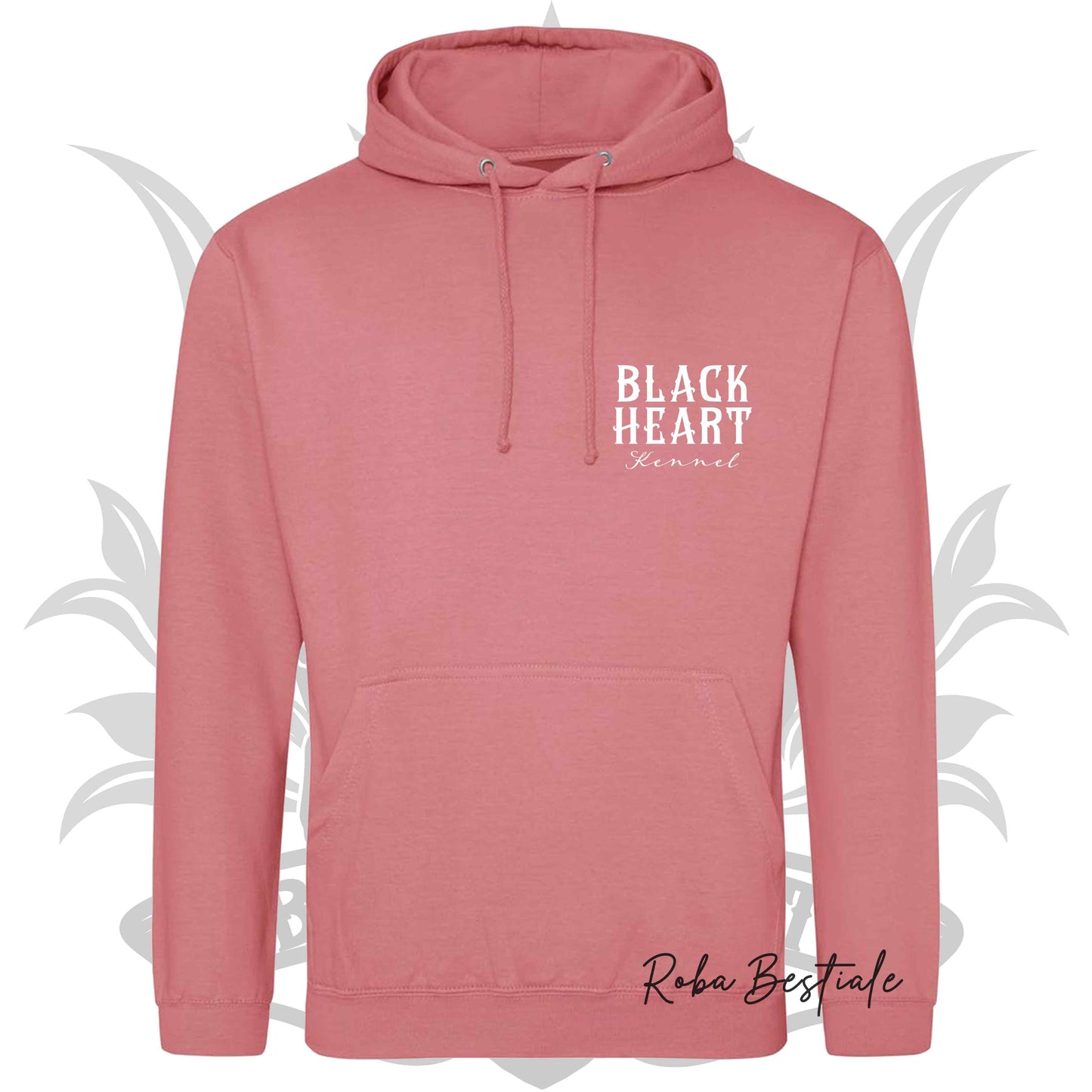 Felpa BLACK HEART Kennel - Tanti toni di ROSA! Felpata internamente, con Cappuccio - dalla XS alla 5XL