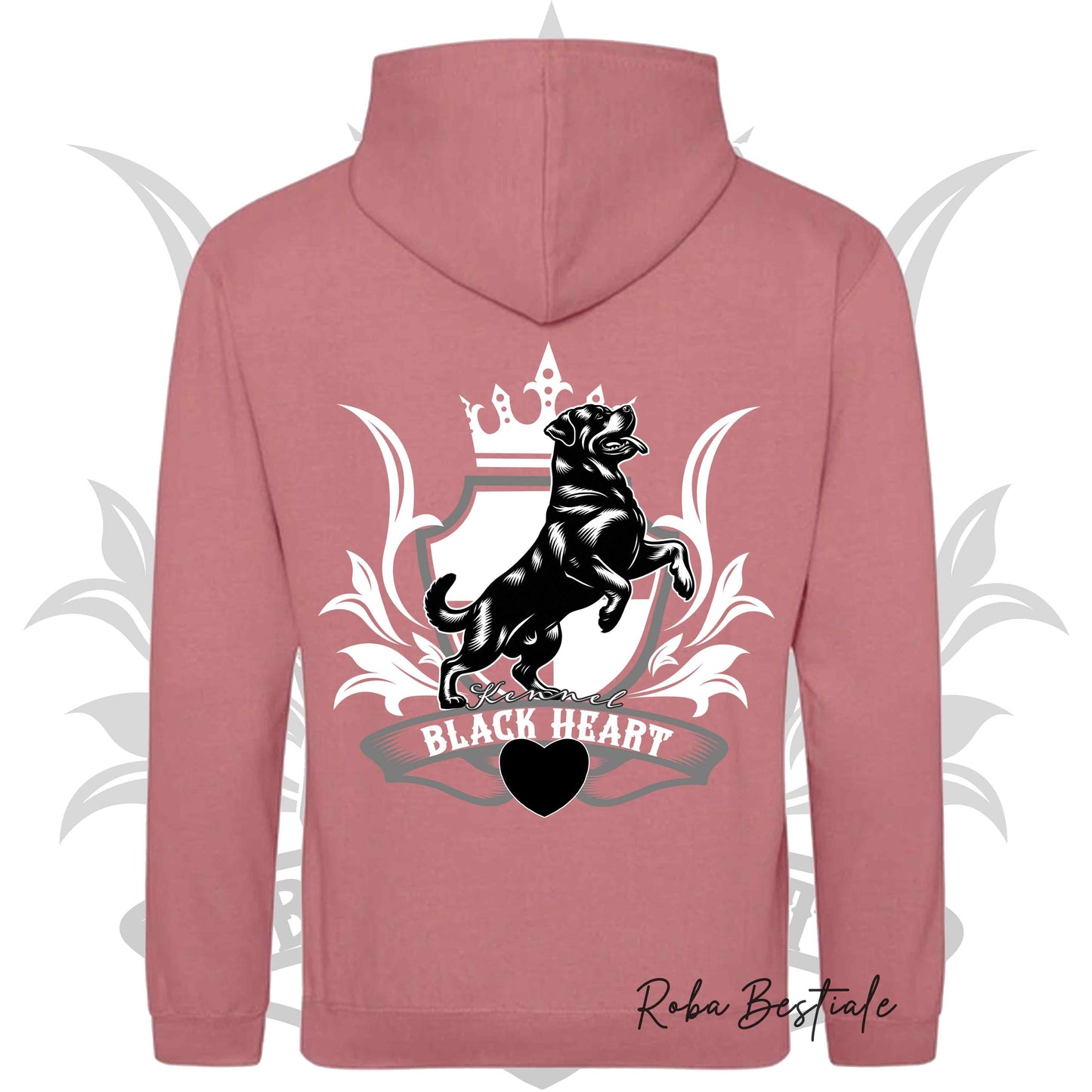 Felpa BLACK HEART Kennel - Tanti toni di ROSA! Felpata internamente, con Cappuccio - dalla XS alla 5XL
