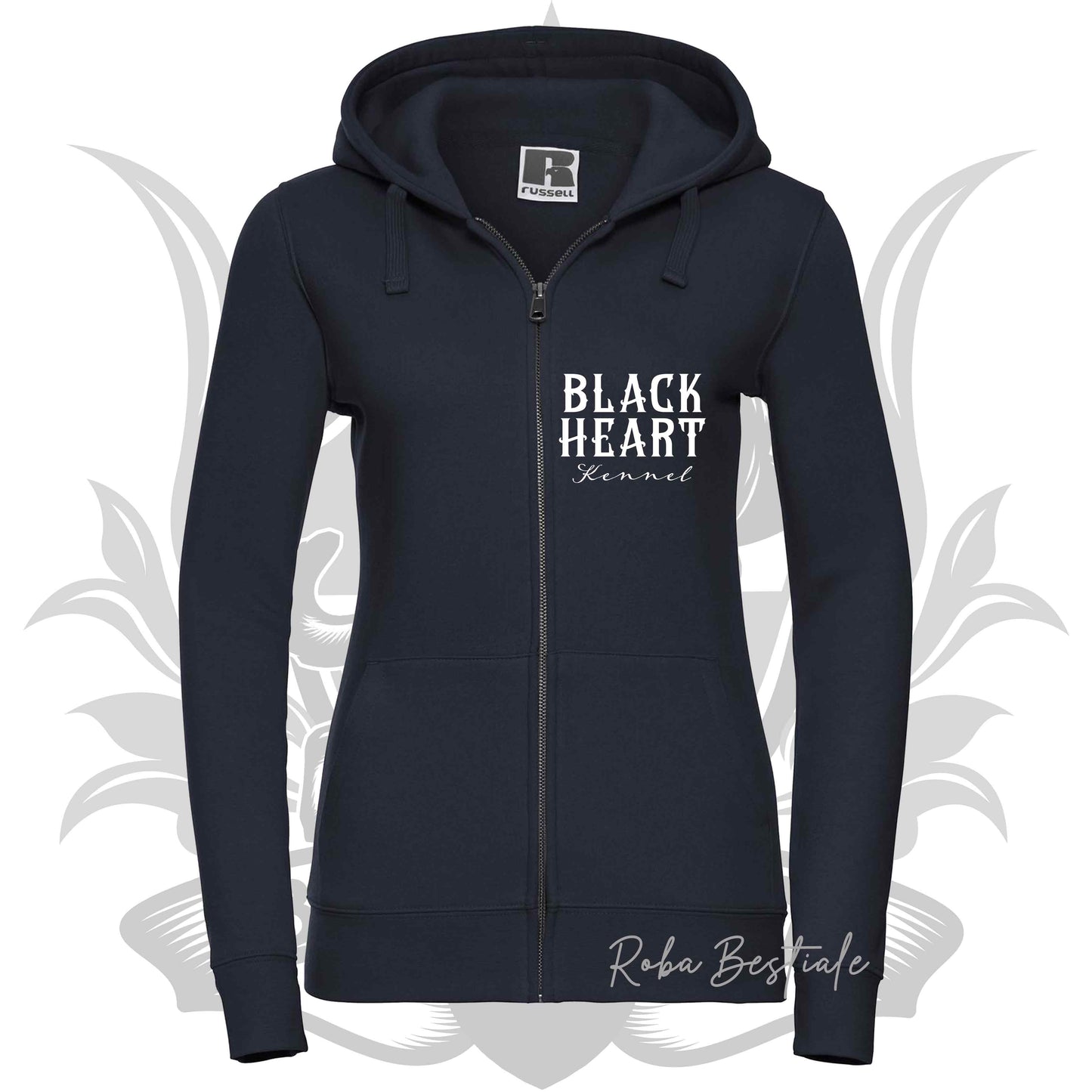 Felpa BLACK HEART Kennel - BLUE NAVY - Felpata, Con Cappuccio e Full Zip, Uomo o Donna - dalla XS alla 5XL