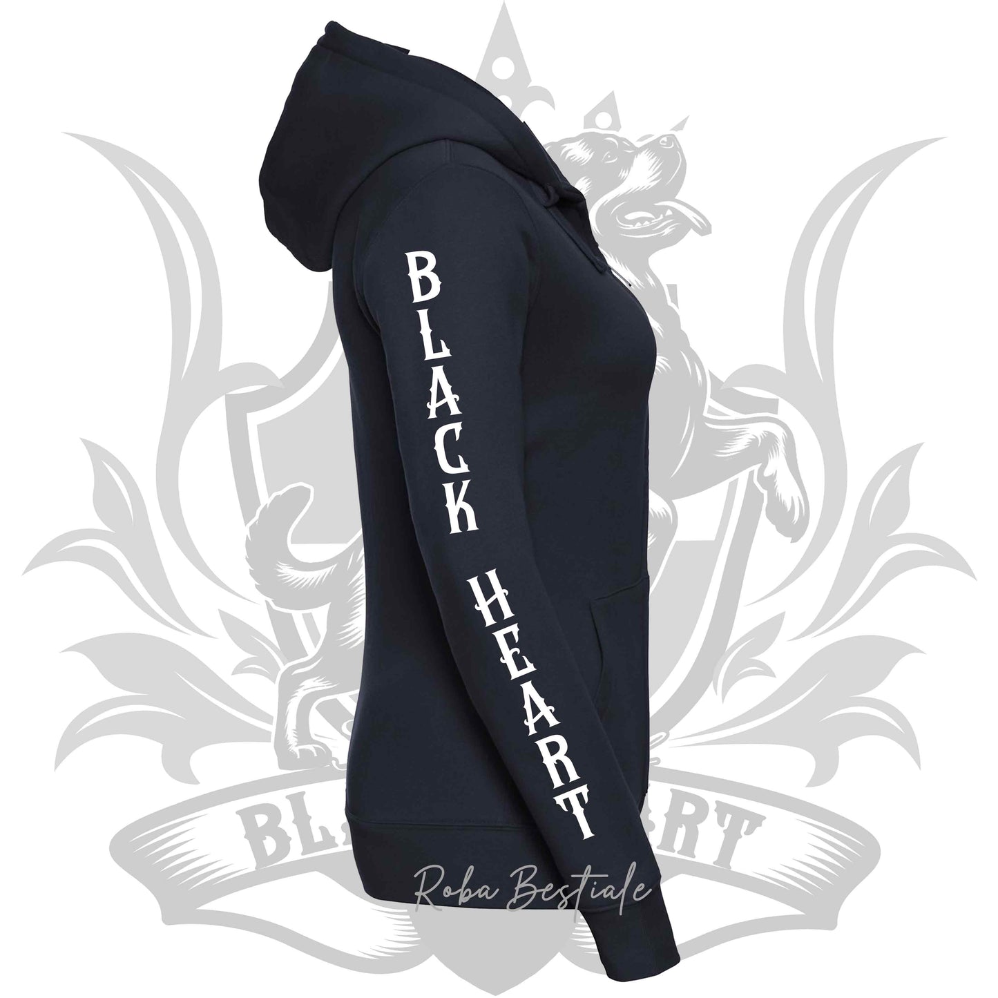 Felpa BLACK HEART Kennel - BLUE NAVY - Felpata, Con Cappuccio e Full Zip, Uomo o Donna - dalla XS alla 5XL