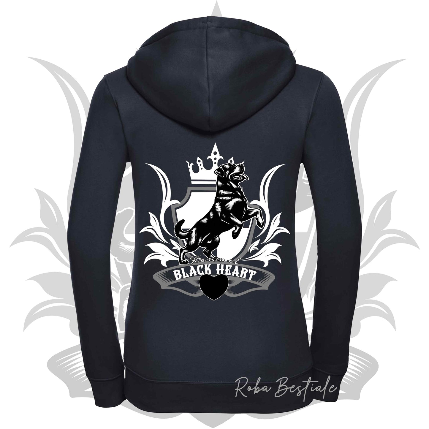 Felpa BLACK HEART Kennel - BLUE NAVY - Felpata, Con Cappuccio e Full Zip, Uomo o Donna - dalla XS alla 5XL