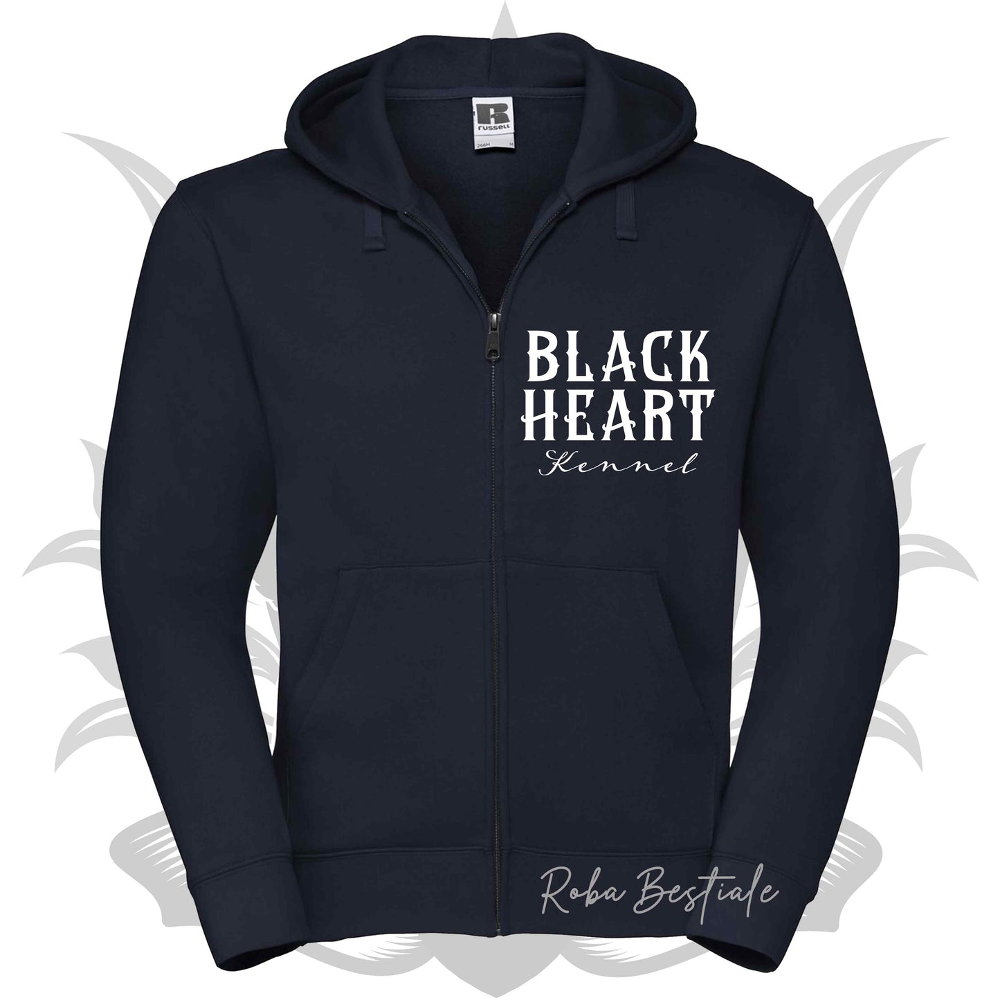 Felpa BLACK HEART Kennel - BLUE NAVY - Felpata, Con Cappuccio e Full Zip, Uomo o Donna - dalla XS alla 5XL