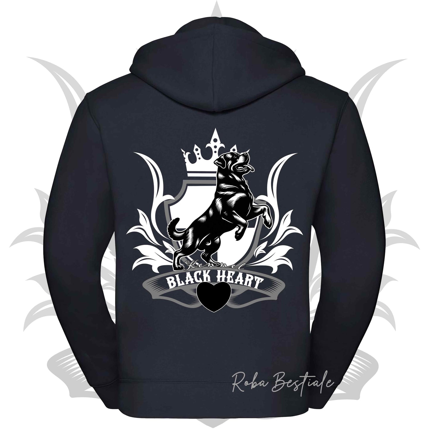 Felpa BLACK HEART Kennel - BLUE NAVY - Felpata, Con Cappuccio e Full Zip, Uomo o Donna - dalla XS alla 5XL