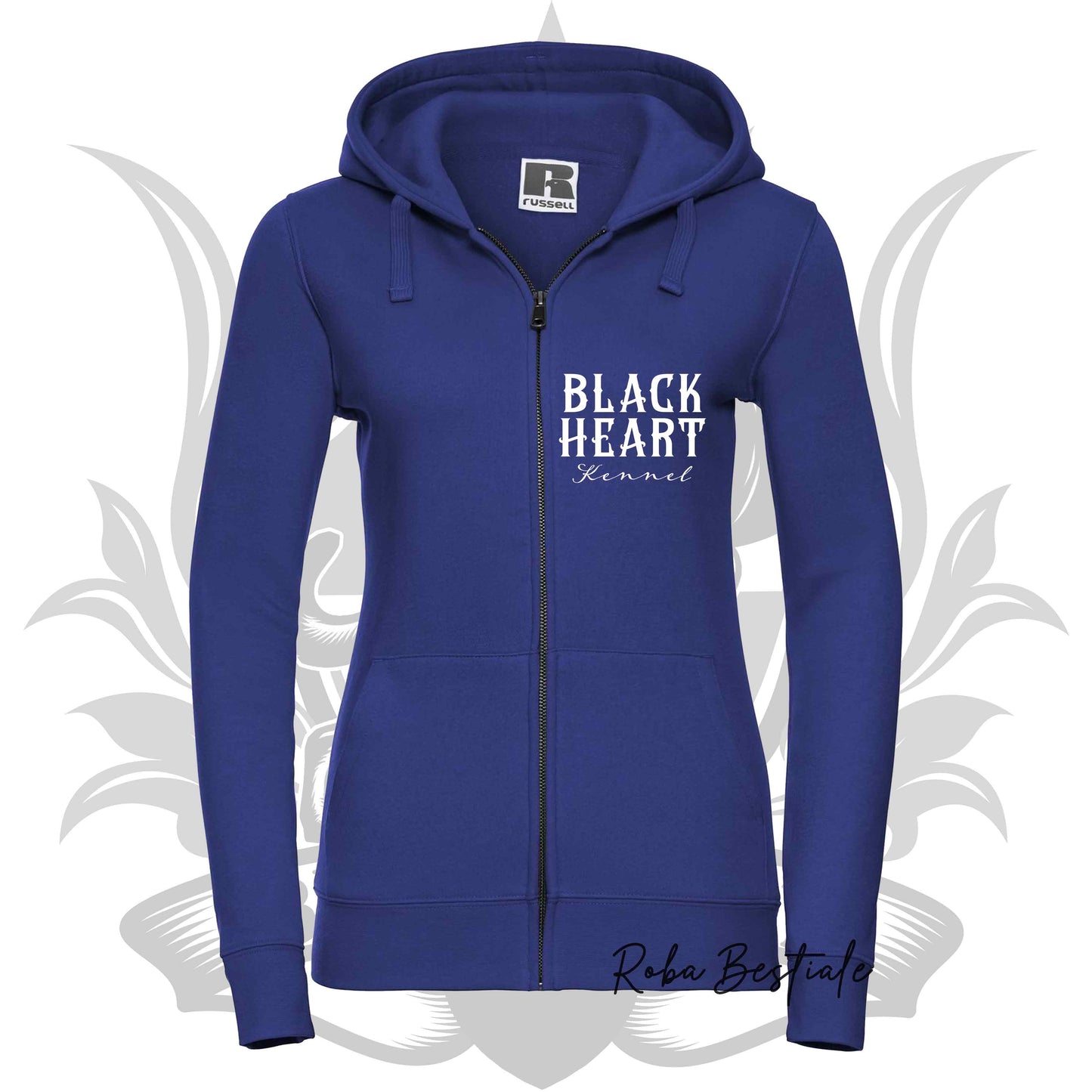 Felpa BLACK HEART Kennel - BLUE ROYAL - Felpata, Con Cappuccio e Full Zip, Uomo o Donna - dalla XS alla 5XL
