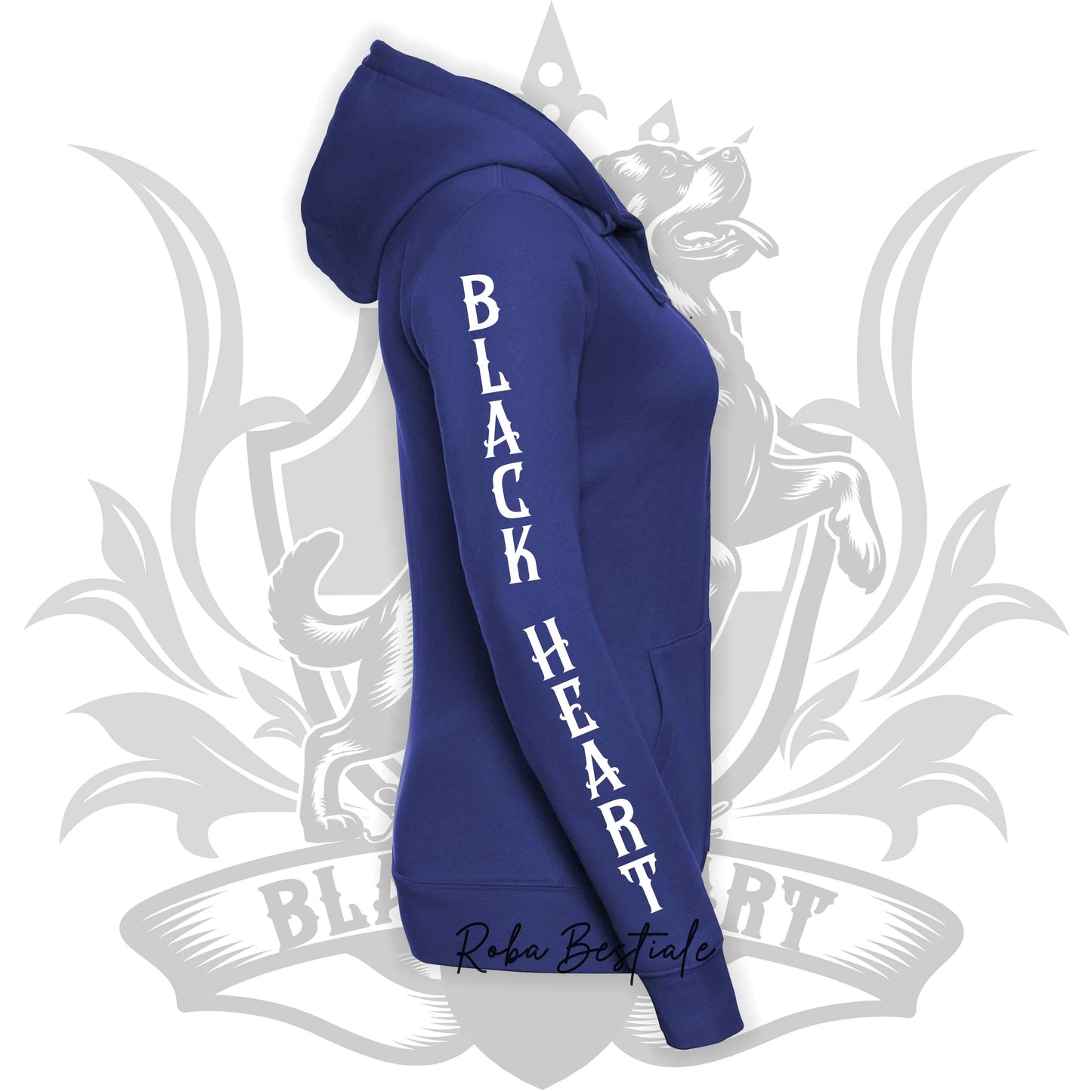 Felpa BLACK HEART Kennel - BLUE ROYAL - Felpata, Con Cappuccio e Full Zip, Uomo o Donna - dalla XS alla 5XL