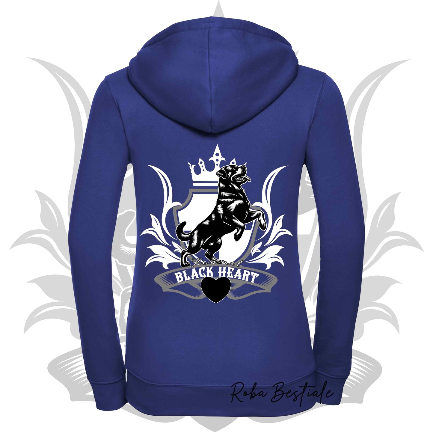 Felpa BLACK HEART Kennel - BLUE ROYAL - Felpata, Con Cappuccio e Full Zip, Uomo o Donna - dalla XS alla 5XL