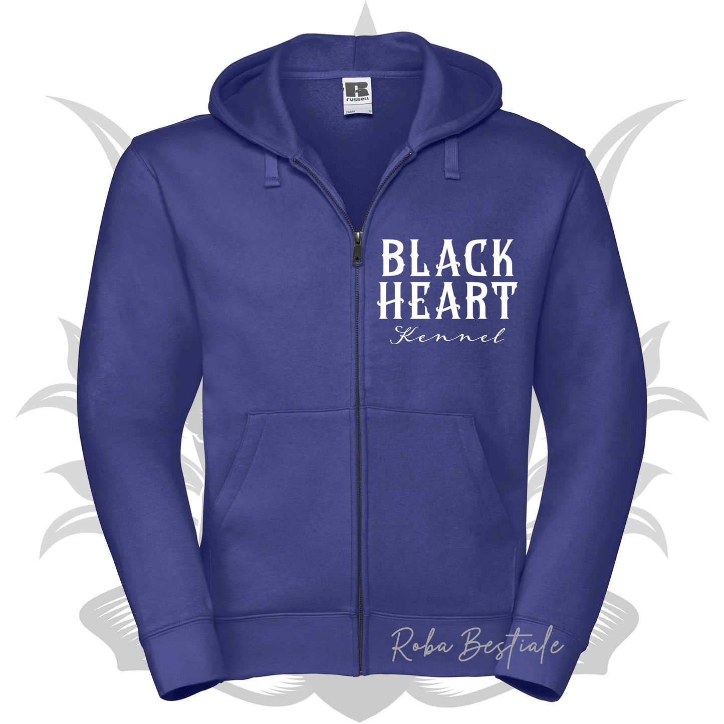 Felpa BLACK HEART Kennel - BLUE ROYAL - Felpata, Con Cappuccio e Full Zip, Uomo o Donna - dalla XS alla 5XL