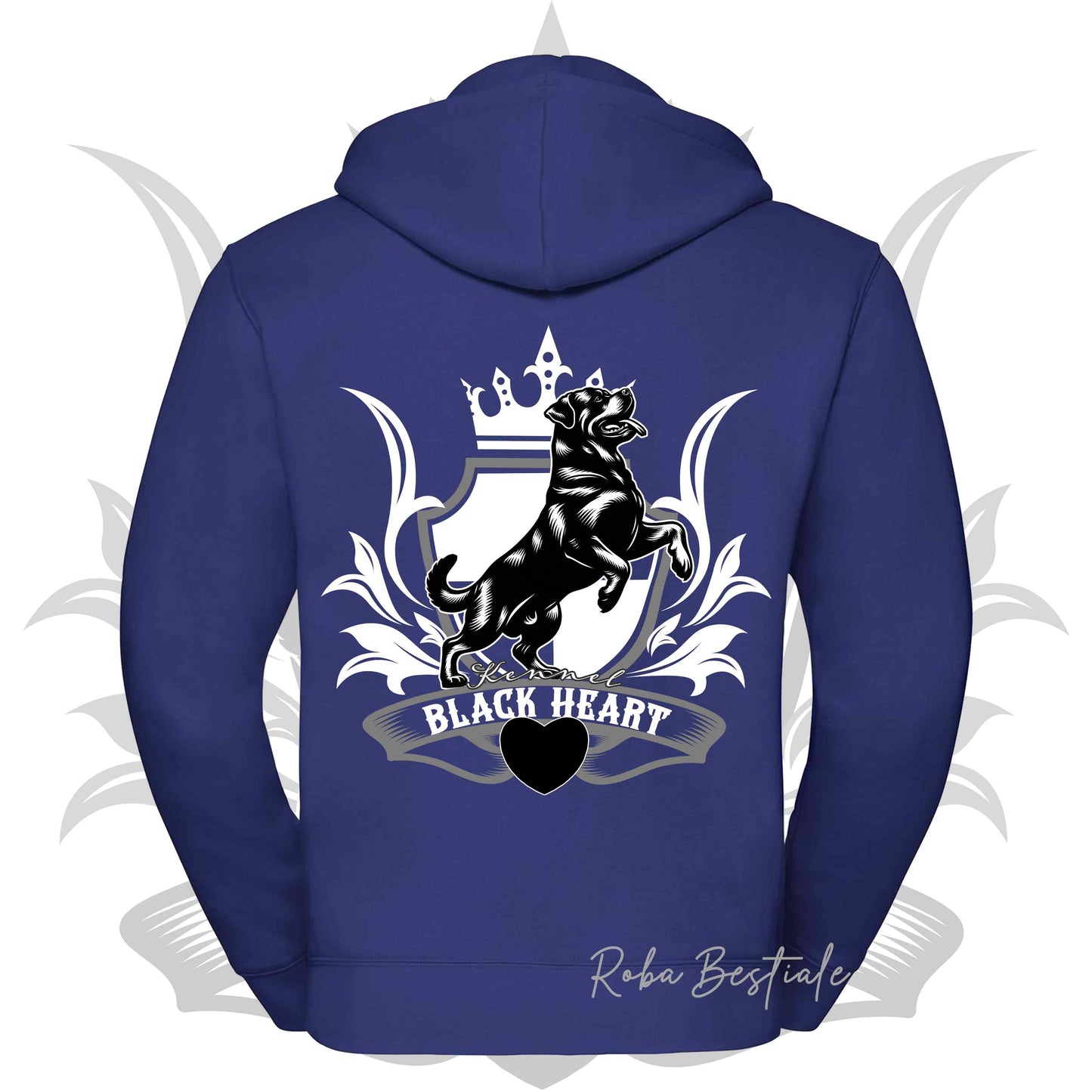 Felpa BLACK HEART Kennel - BLUE ROYAL - Felpata, Con Cappuccio e Full Zip, Uomo o Donna - dalla XS alla 5XL