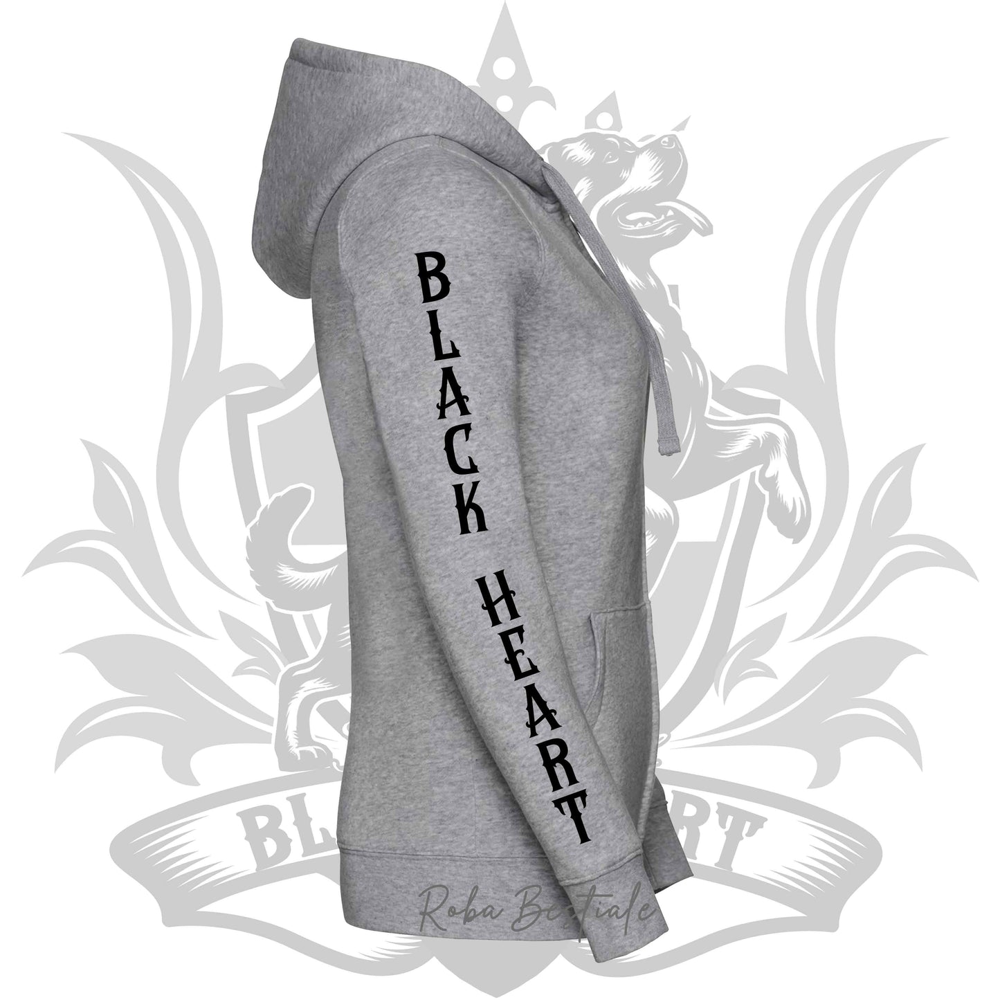 Felpa BLACK HEART Kennel - GRIGIO CHIARO - Felpata, Con Cappuccio e Full Zip, Uomo o Donna - dalla XS alla 5XL