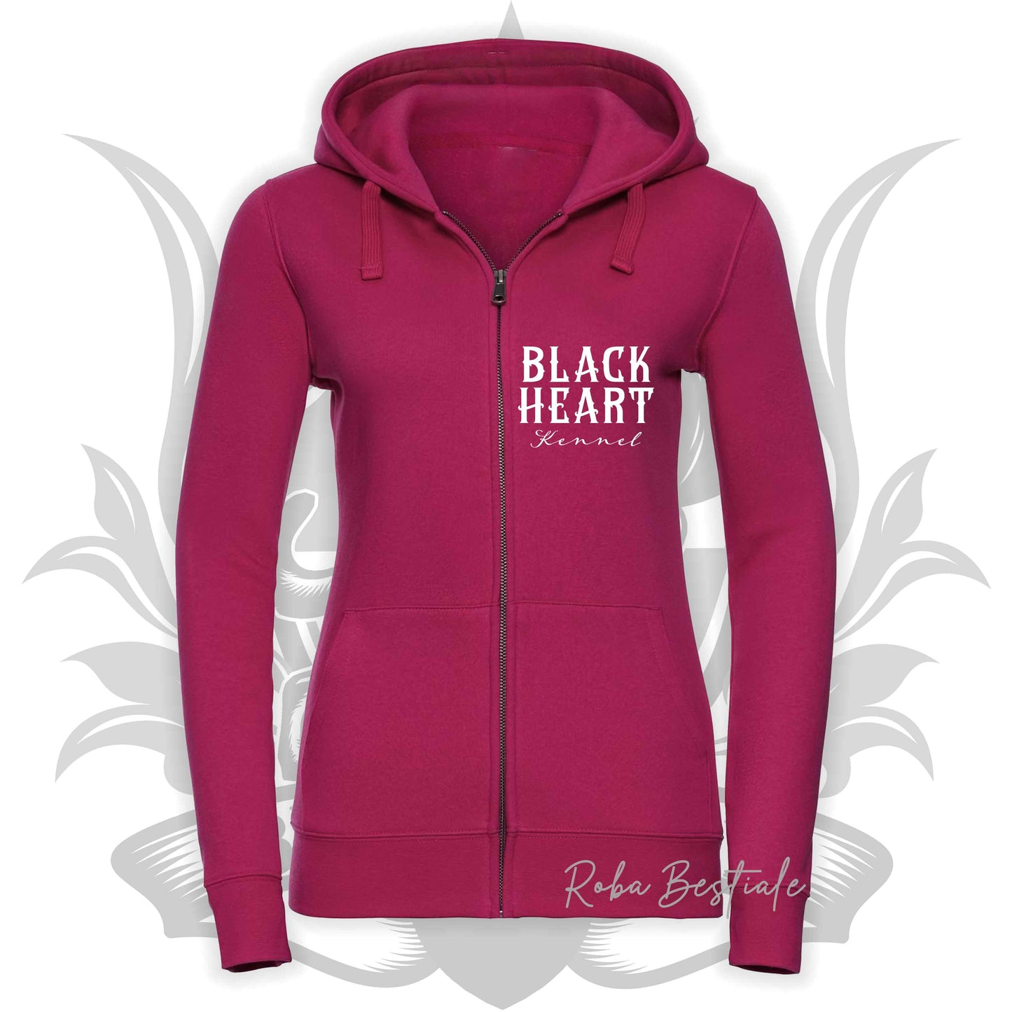 Felpa BLACK HEART Kennel - HOT PINK - Felpata, Con Cappuccio e Full Zip, Uomo o Donna - dalla XS alla 5XL