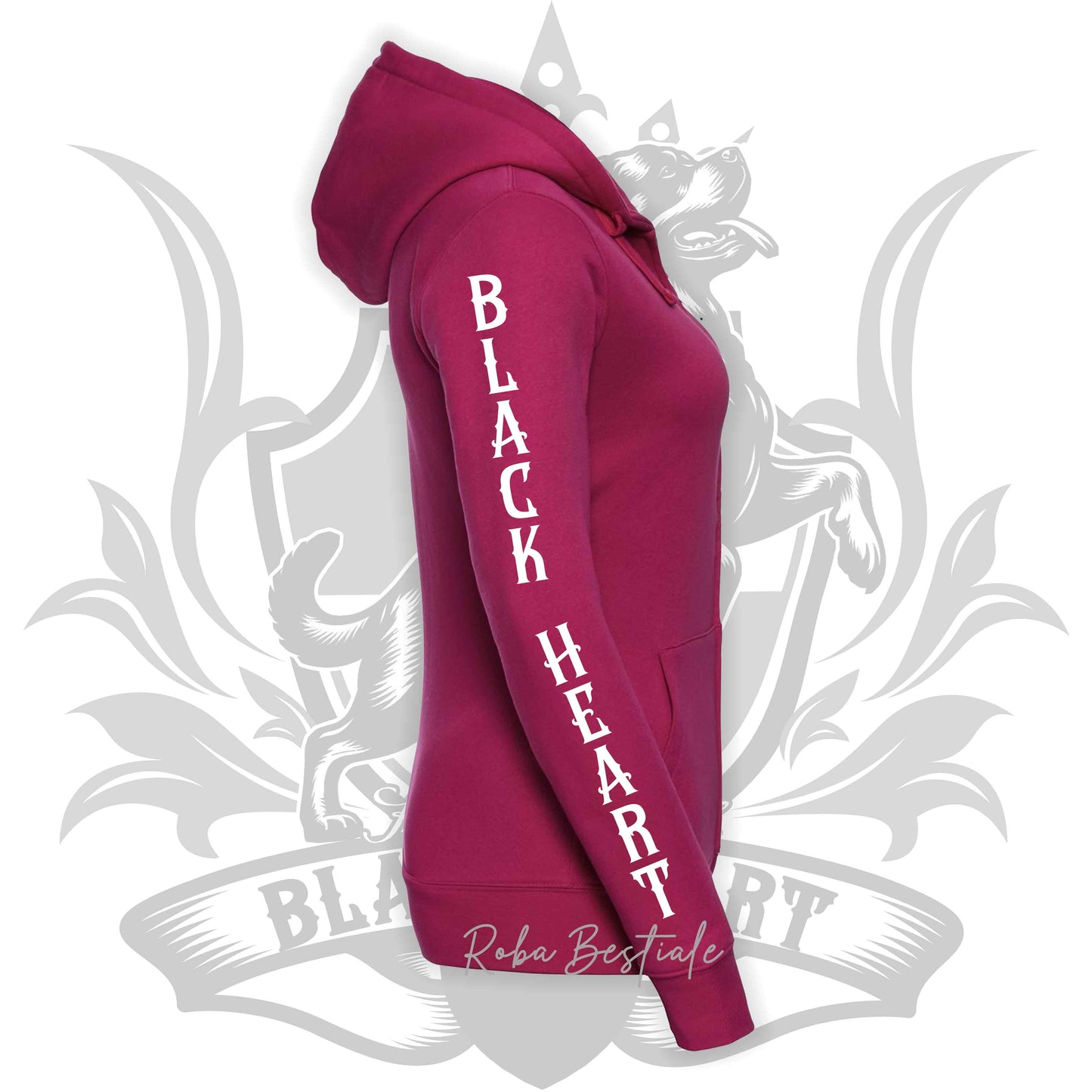 Felpa BLACK HEART Kennel - HOT PINK - Felpata, Con Cappuccio e Full Zip, Uomo o Donna - dalla XS alla 5XL