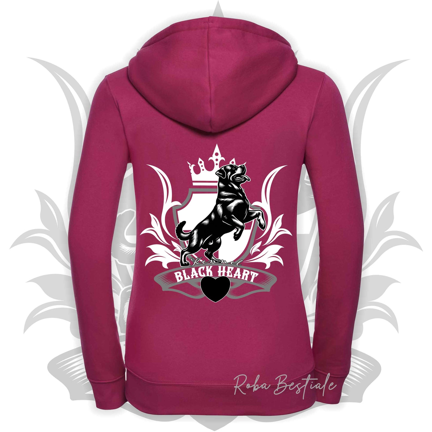 Felpa BLACK HEART Kennel - HOT PINK - Felpata, Con Cappuccio e Full Zip, Uomo o Donna - dalla XS alla 5XL