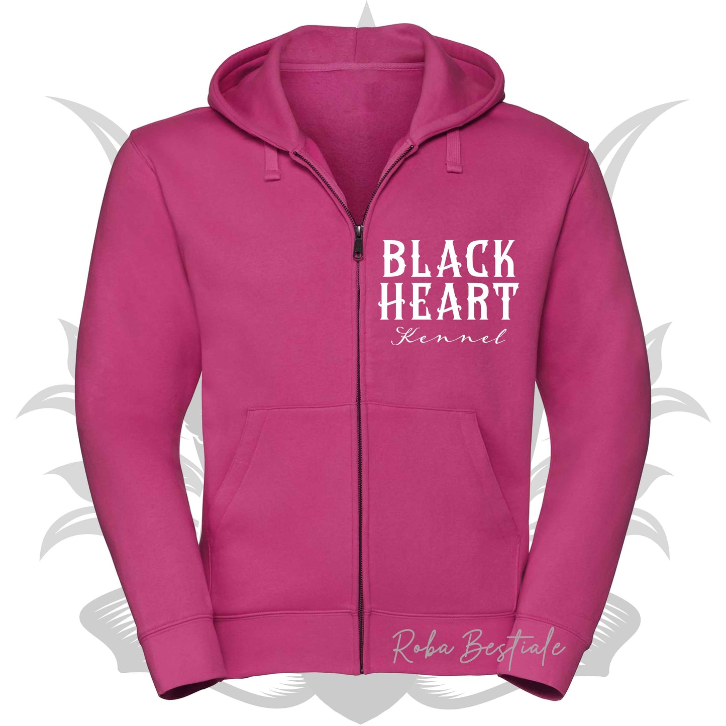 Felpa BLACK HEART Kennel - HOT PINK - Felpata, Con Cappuccio e Full Zip, Uomo o Donna - dalla XS alla 5XL