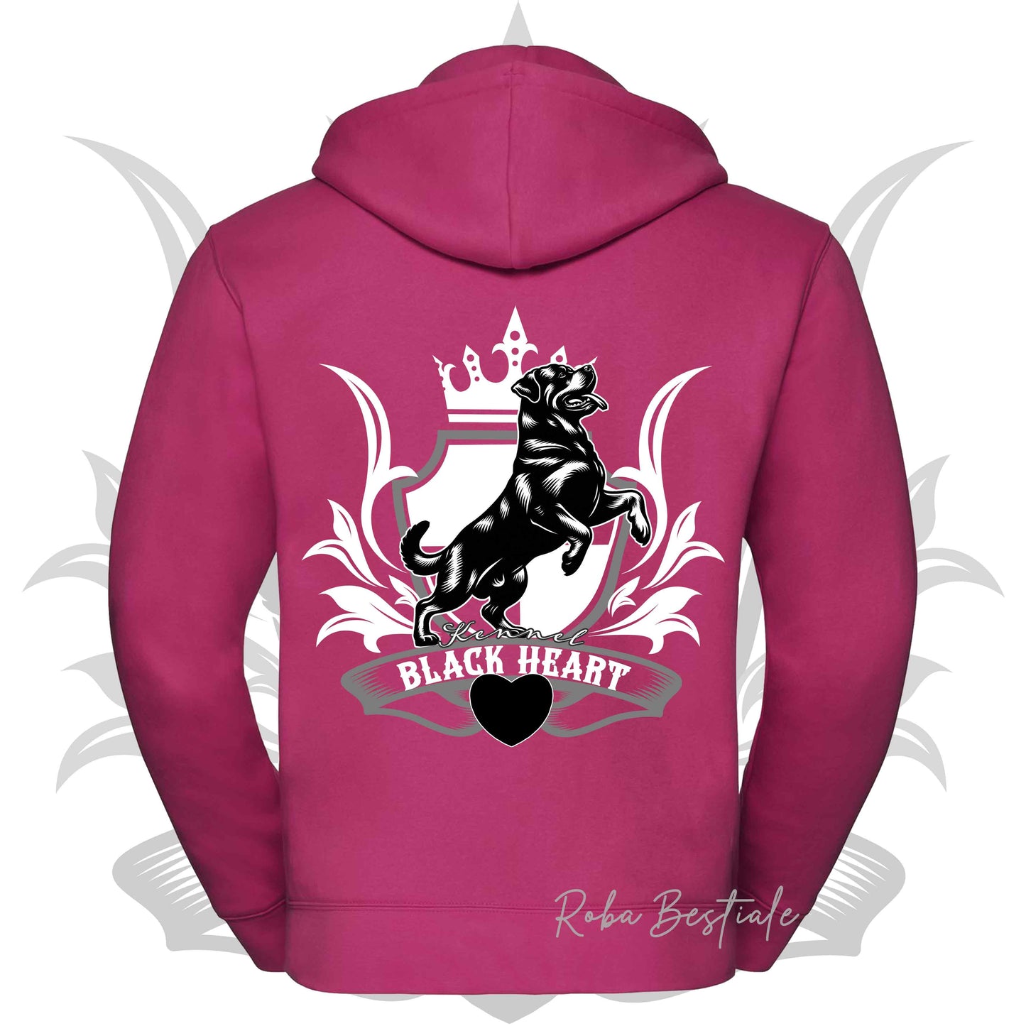 Felpa BLACK HEART Kennel - HOT PINK - Felpata, Con Cappuccio e Full Zip, Uomo o Donna - dalla XS alla 5XL