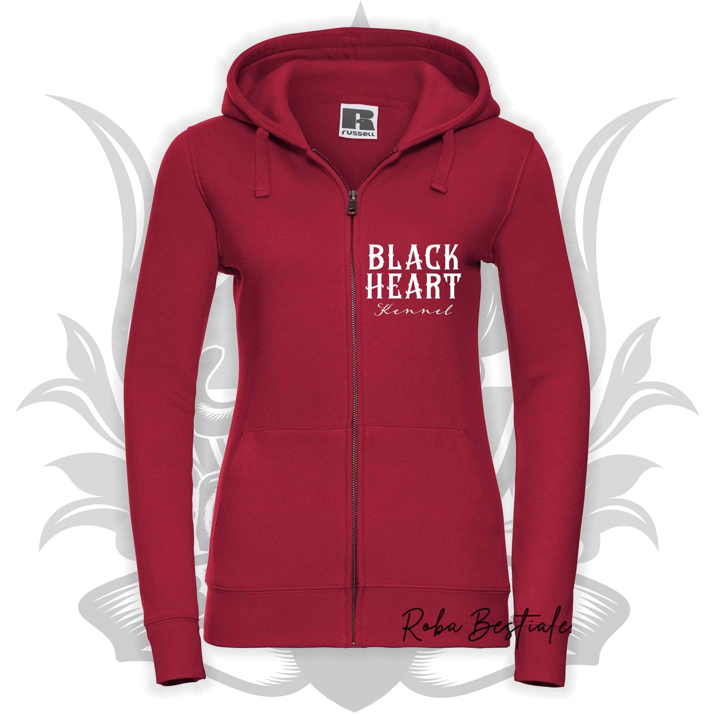 Felpa BLACK HEART Kennel - ROSSA - Felpata, Con Cappuccio e Full Zip, Uomo o Donna - dalla XS alla 5XL