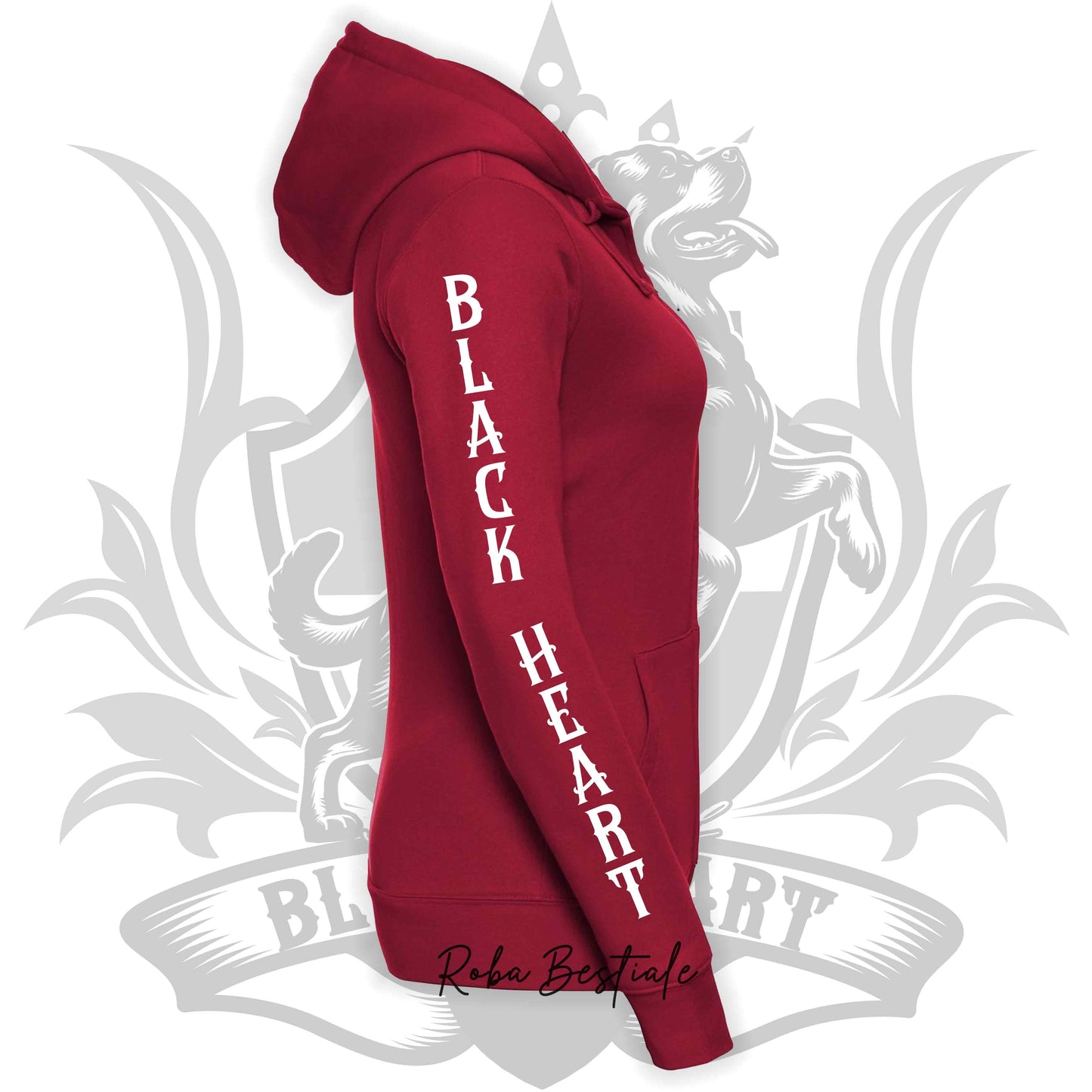 Felpa BLACK HEART Kennel - ROSSA - Felpata, Con Cappuccio e Full Zip, Uomo o Donna - dalla XS alla 5XL